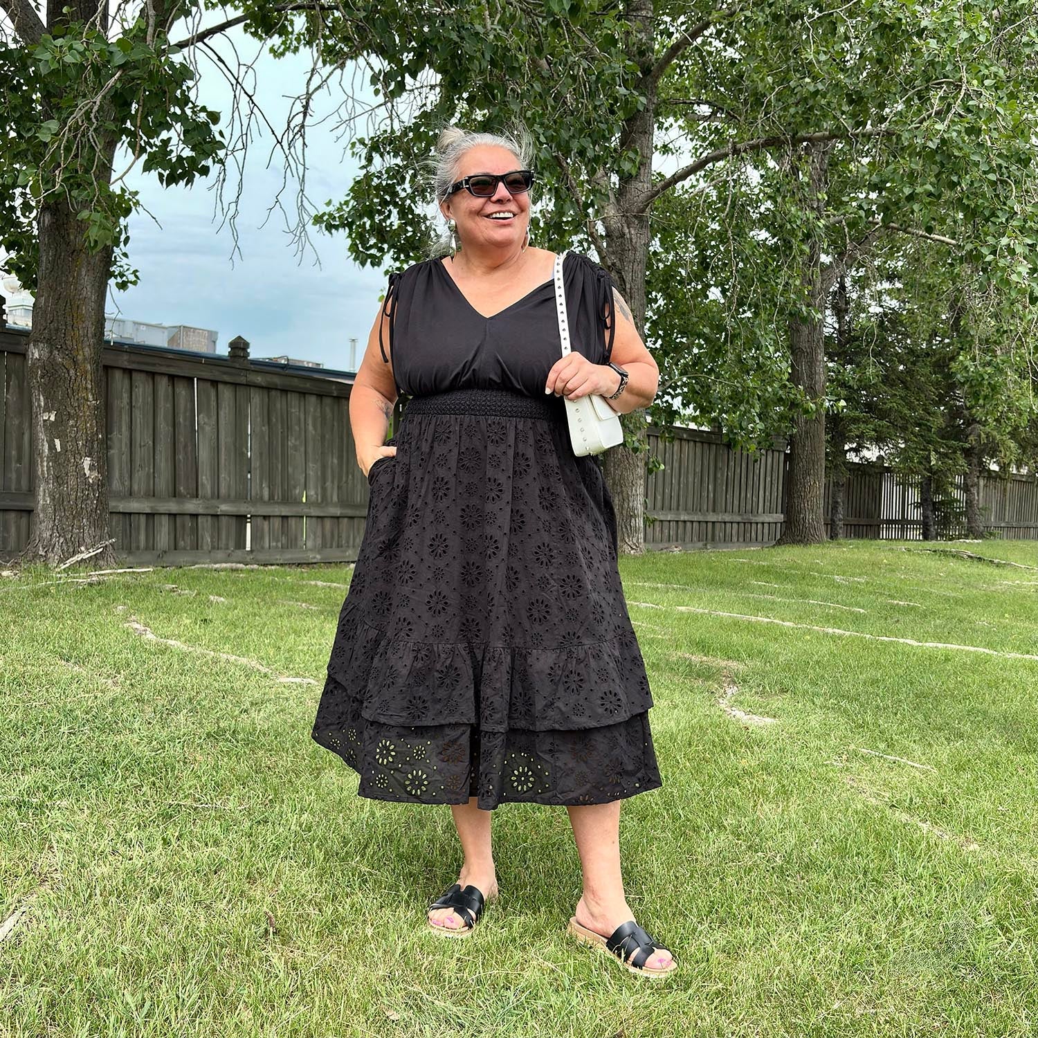 Broderie Anglaise Midi Dress - Black - Zenithce