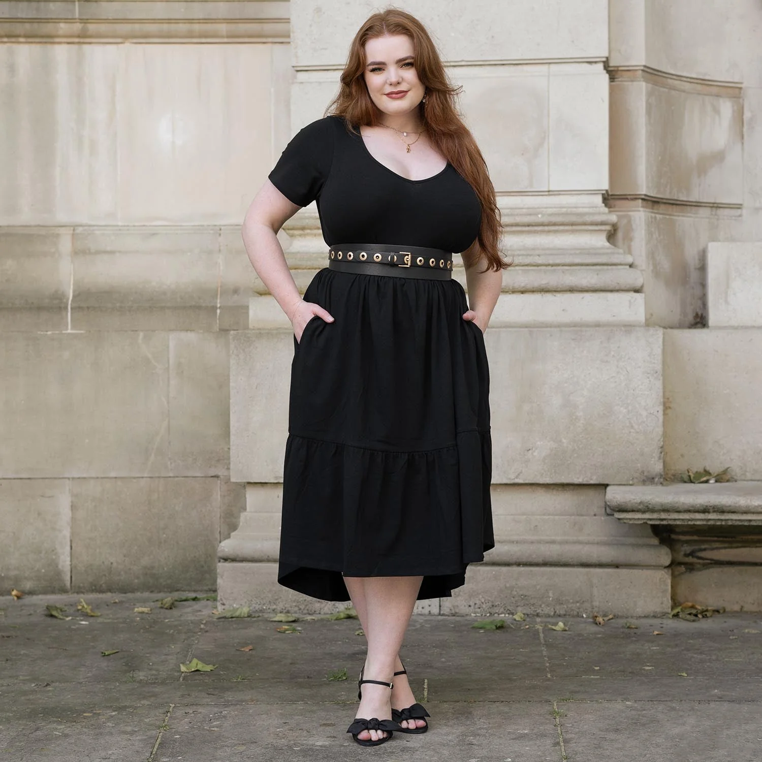 Tiered Midi Dress - Black - Zenithce