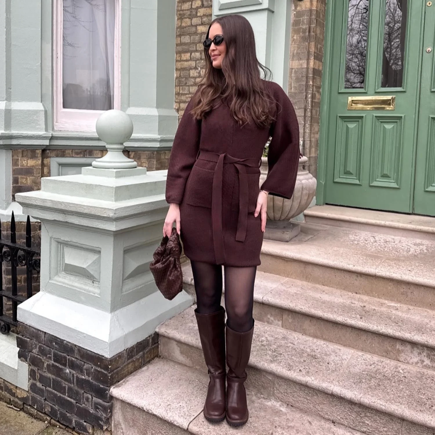 Mini Knitted Cocoon Dress - Hot Chocolate - Zenithce