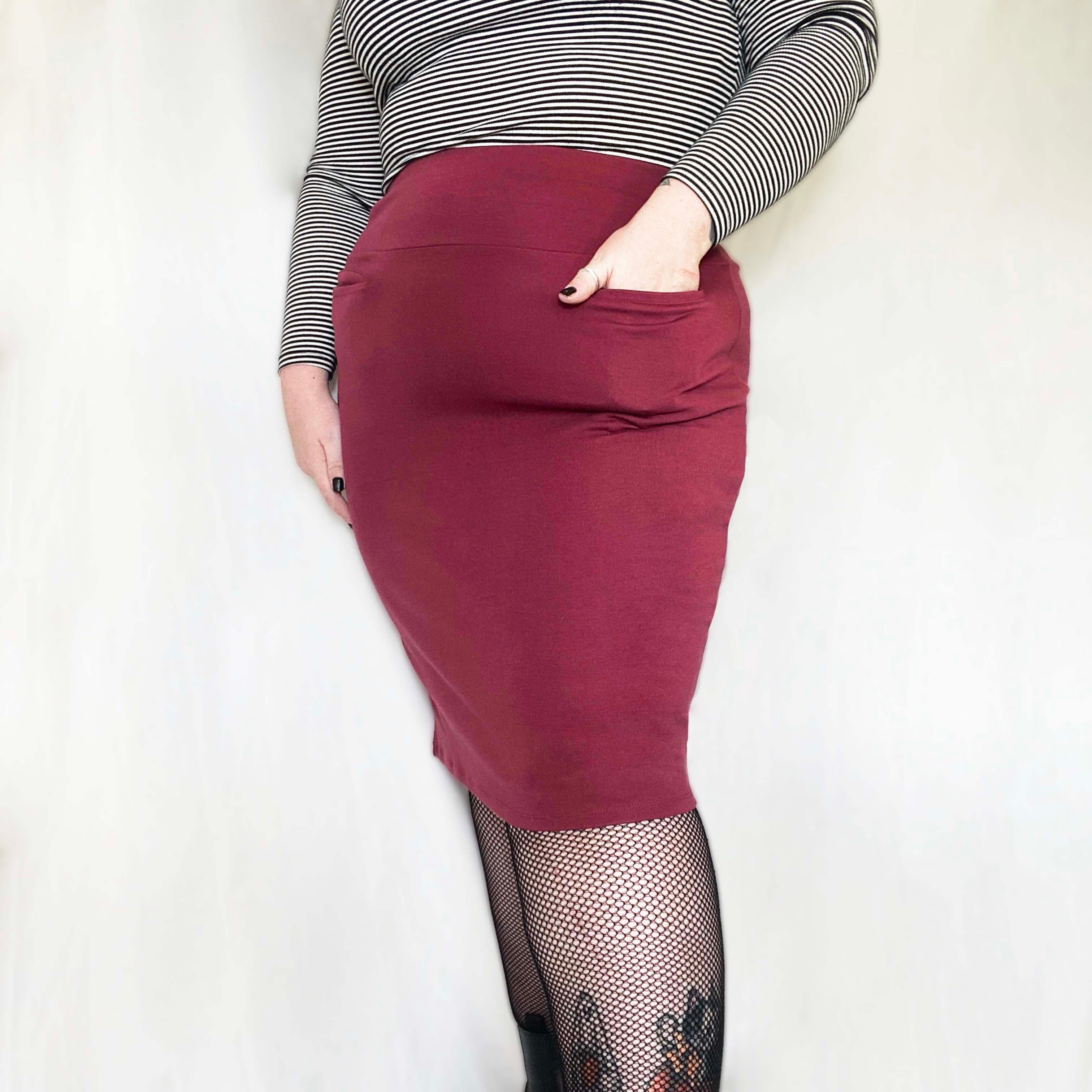 Pencil Skirt - Burgundy - Zenithce