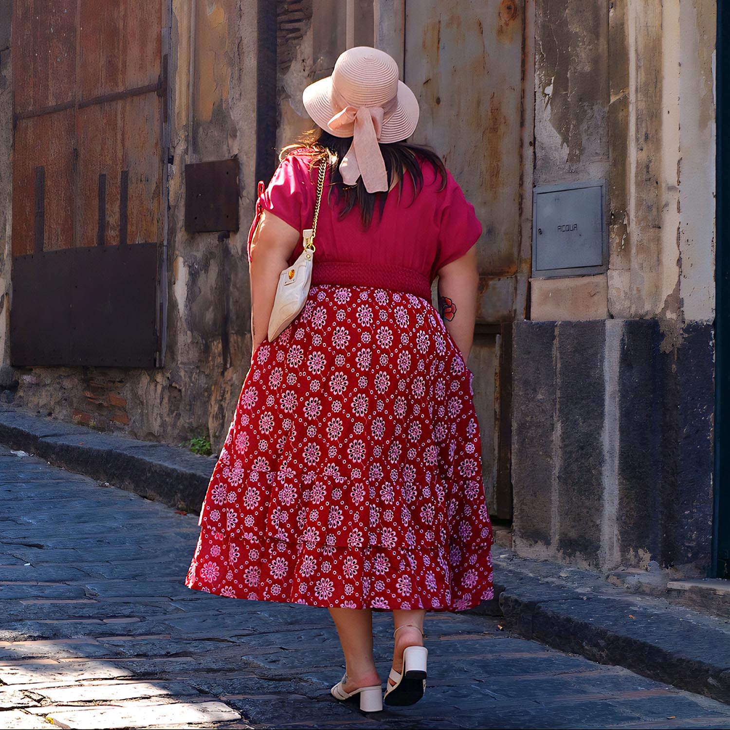 Broderie Anglaise Midi Dress - Blood Red - Zenithce