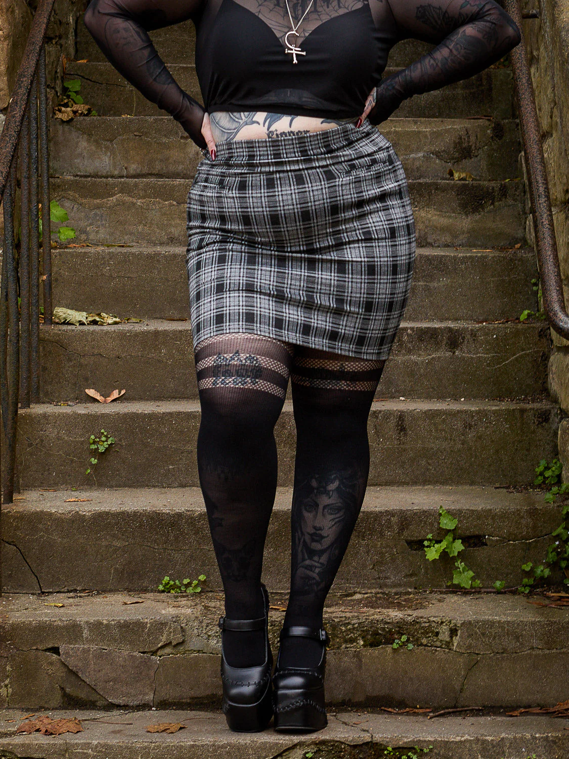 Plaid Mini Skirt - Black & Grey - Zenithce