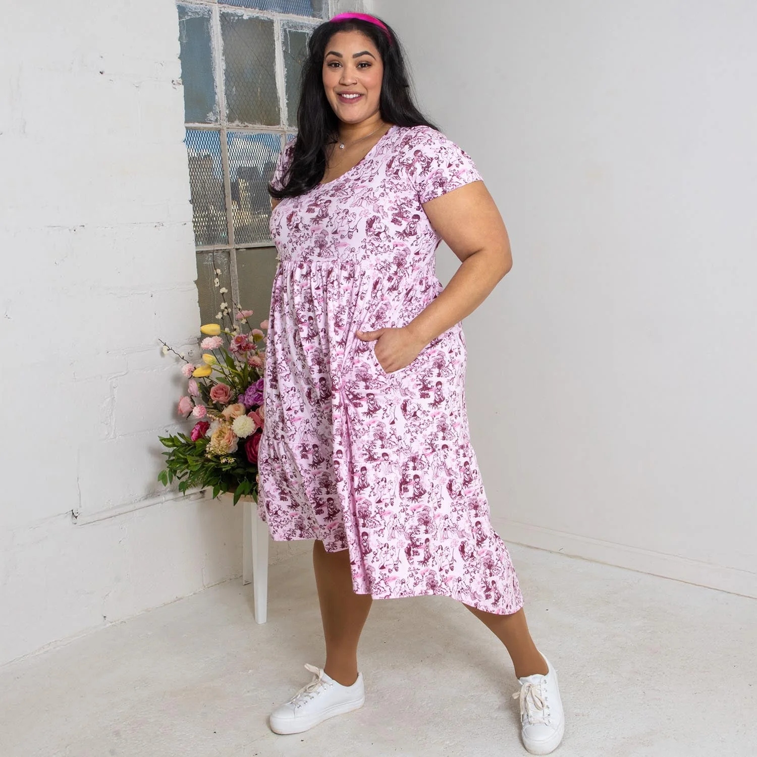T-Shirt Tiered Dress - Passion au Jardin - L'Amour Rose - Zenithce