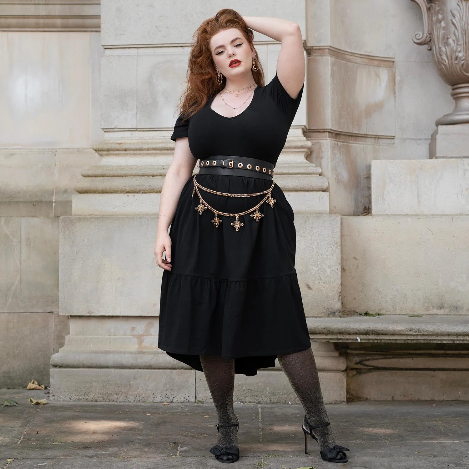 Tiered Midi Dress - Black - Zenithce