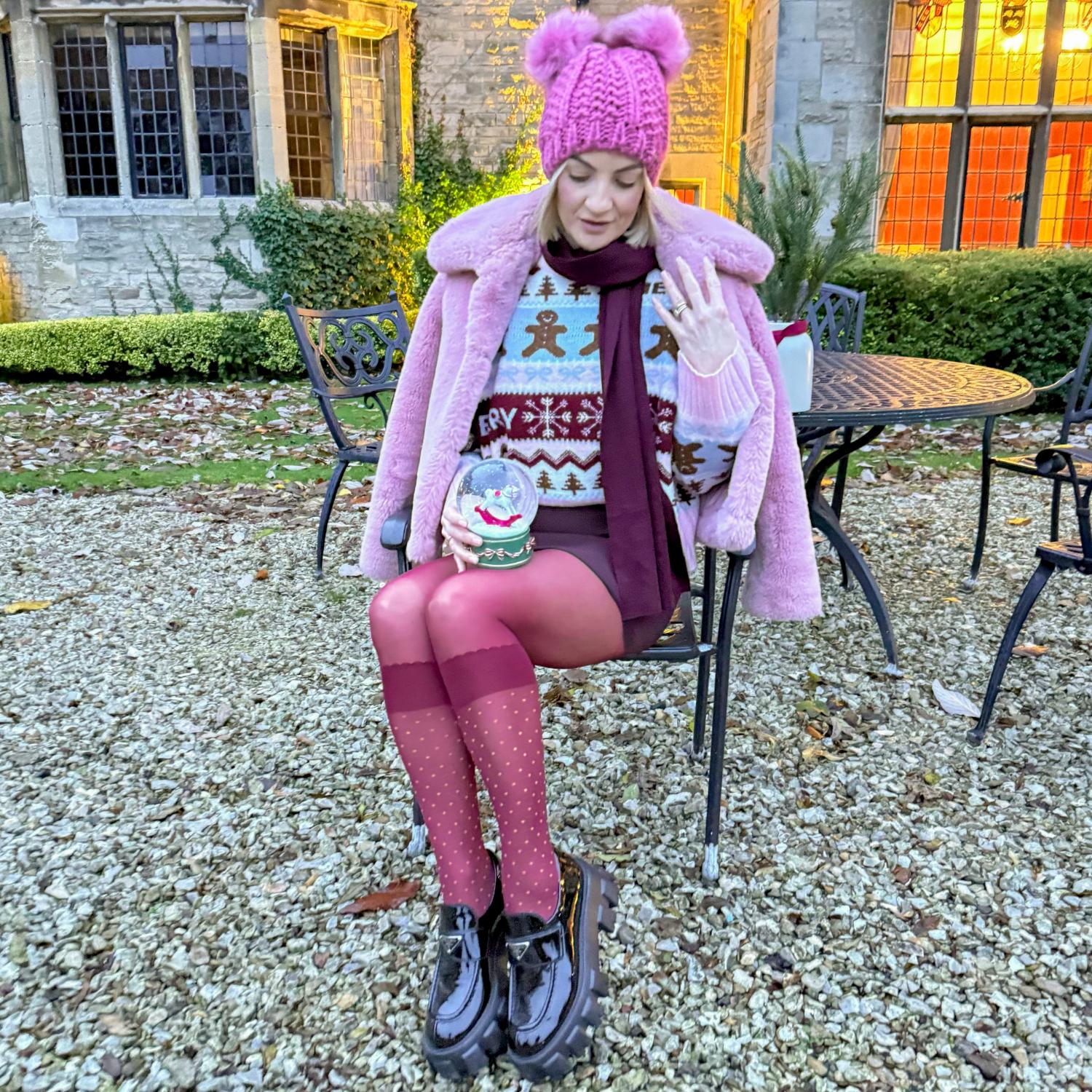 Seoul Chic Faux Sock Tights - Burgundy - Zenithce