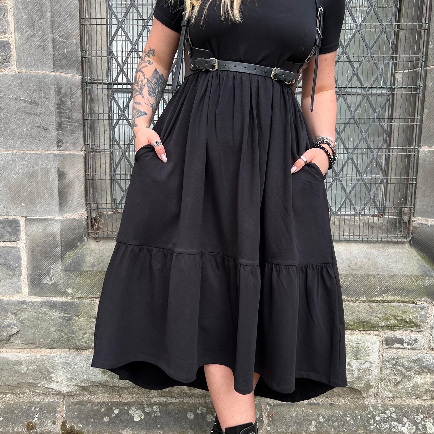 Tiered Midi Dress - Black - Zenithce