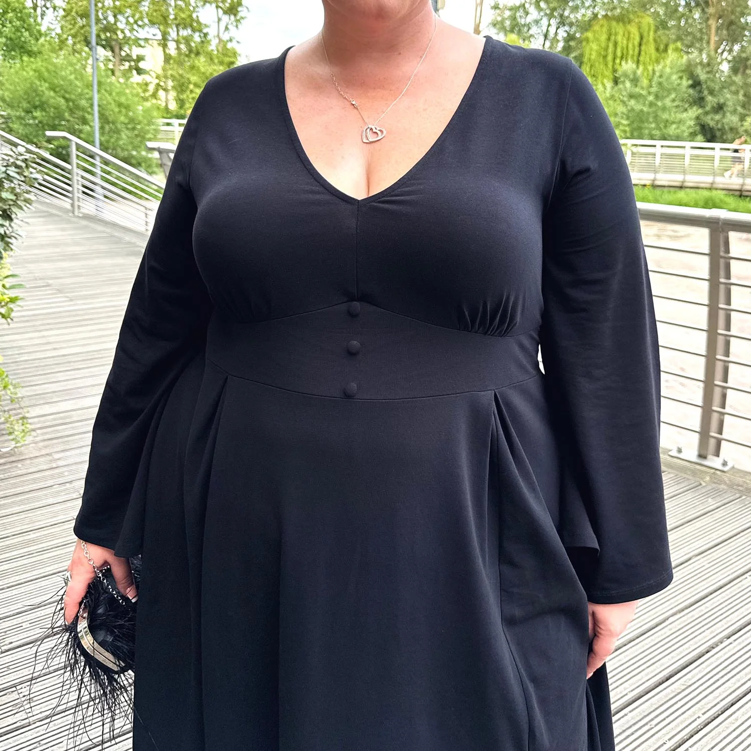 Midaxi Bell Sleeve Dress - Black - Zenithce