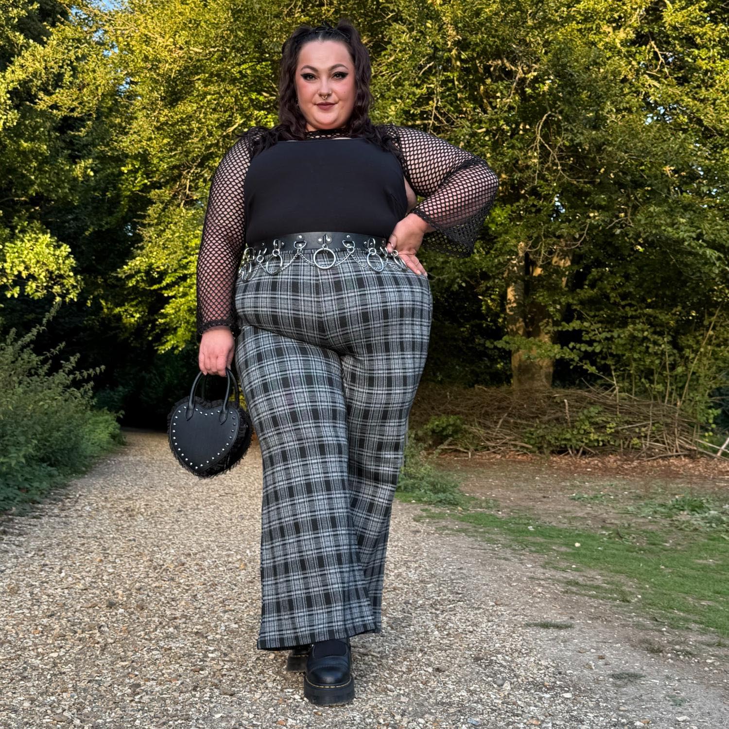 Plaid Wide-Leg Trousers - Black & Grey - Zenithce