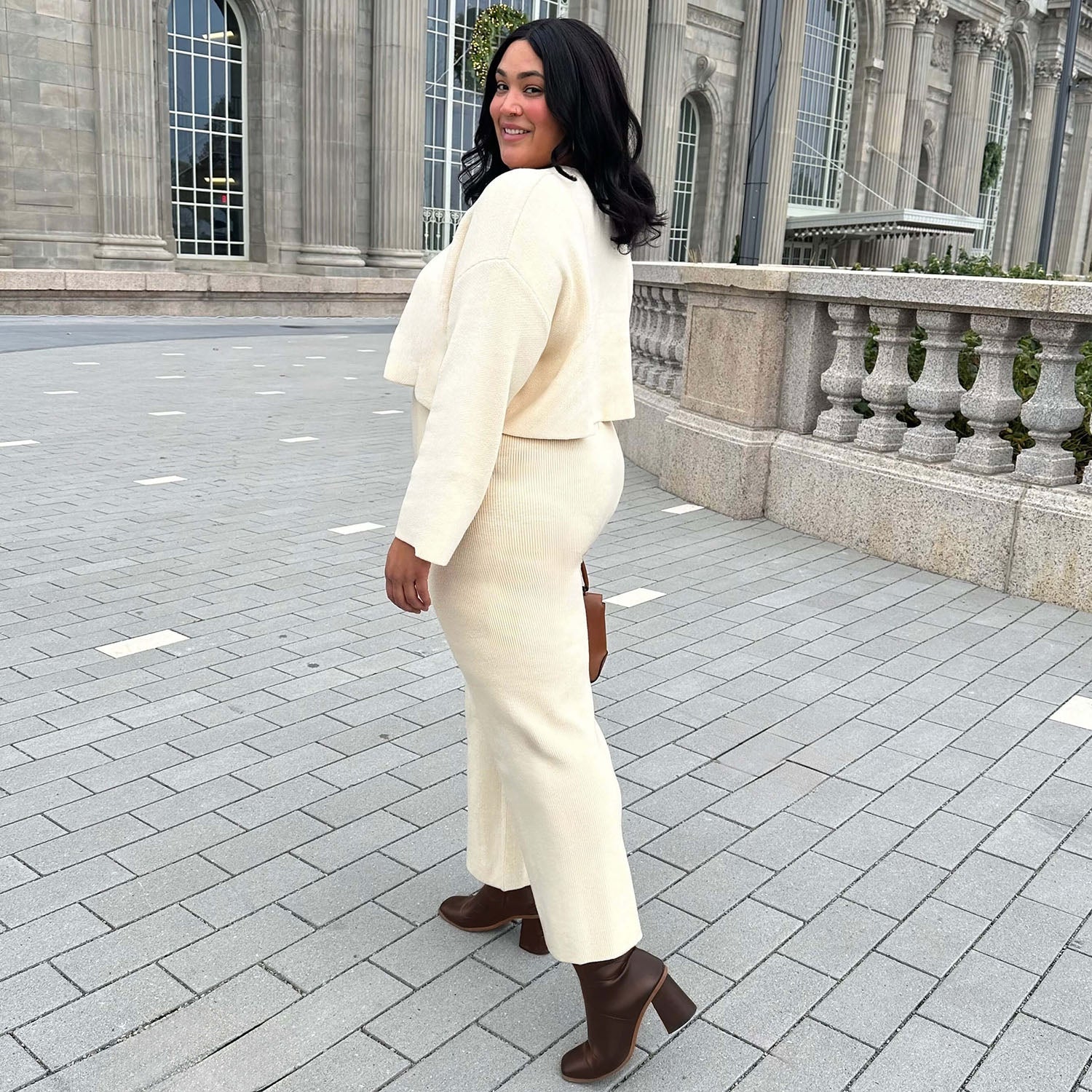 Knit Crop Jumper & Wide Leg Trousers Oatmeal Bundle - Zenithce