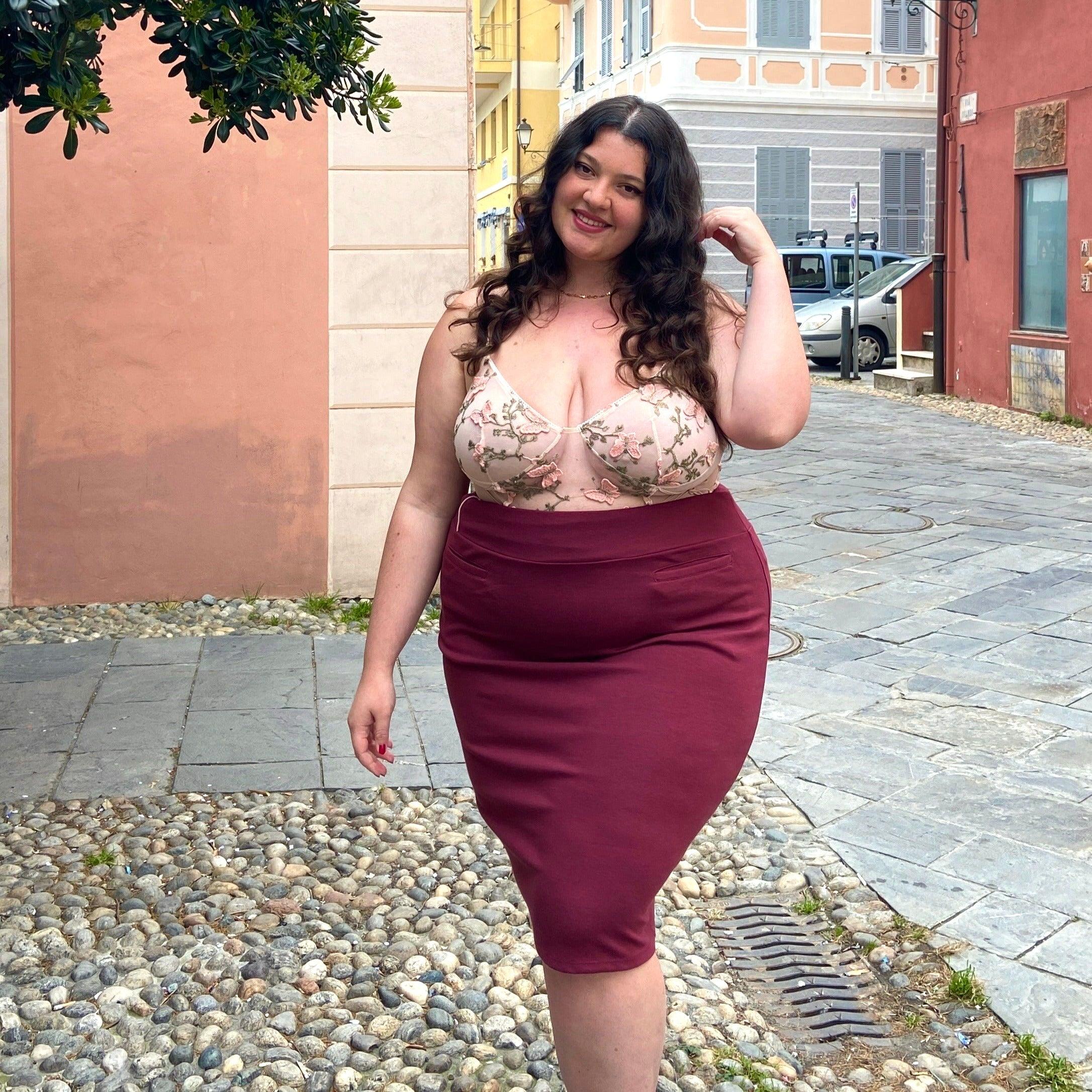 Pencil Skirt - Burgundy - Zenithce