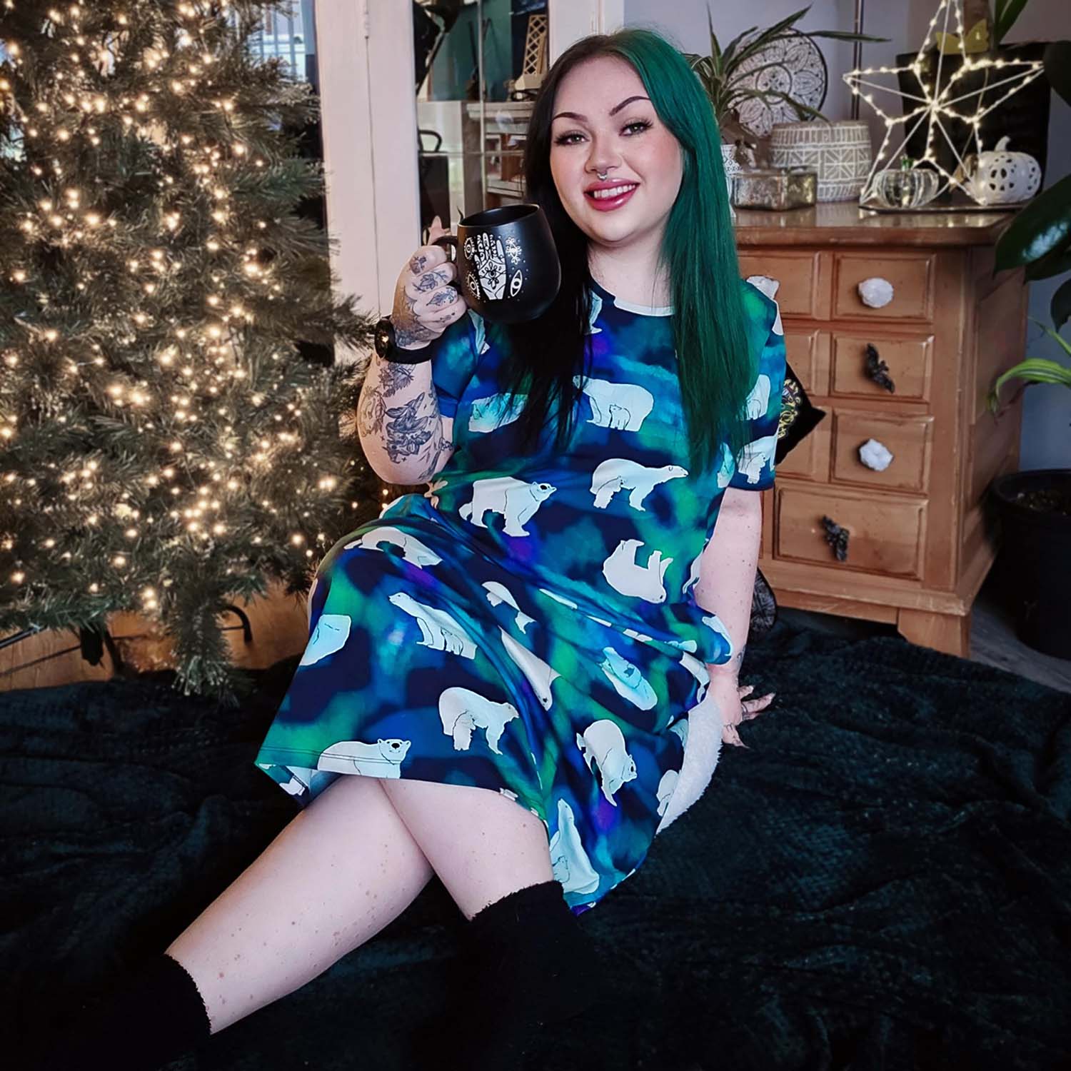 Organic Cotton Long Nightdress - Polar Bears - Zenithce