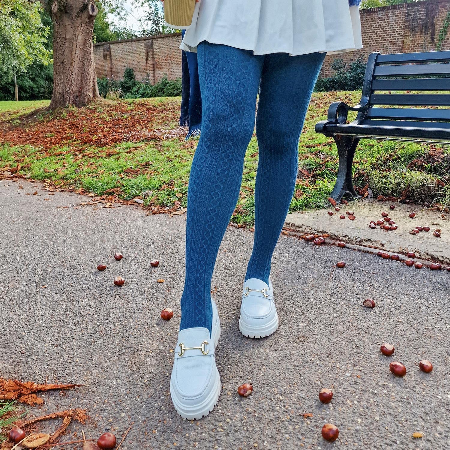 Grannies Cable Knit Wool Tights V2 - Bone China - Zenithce