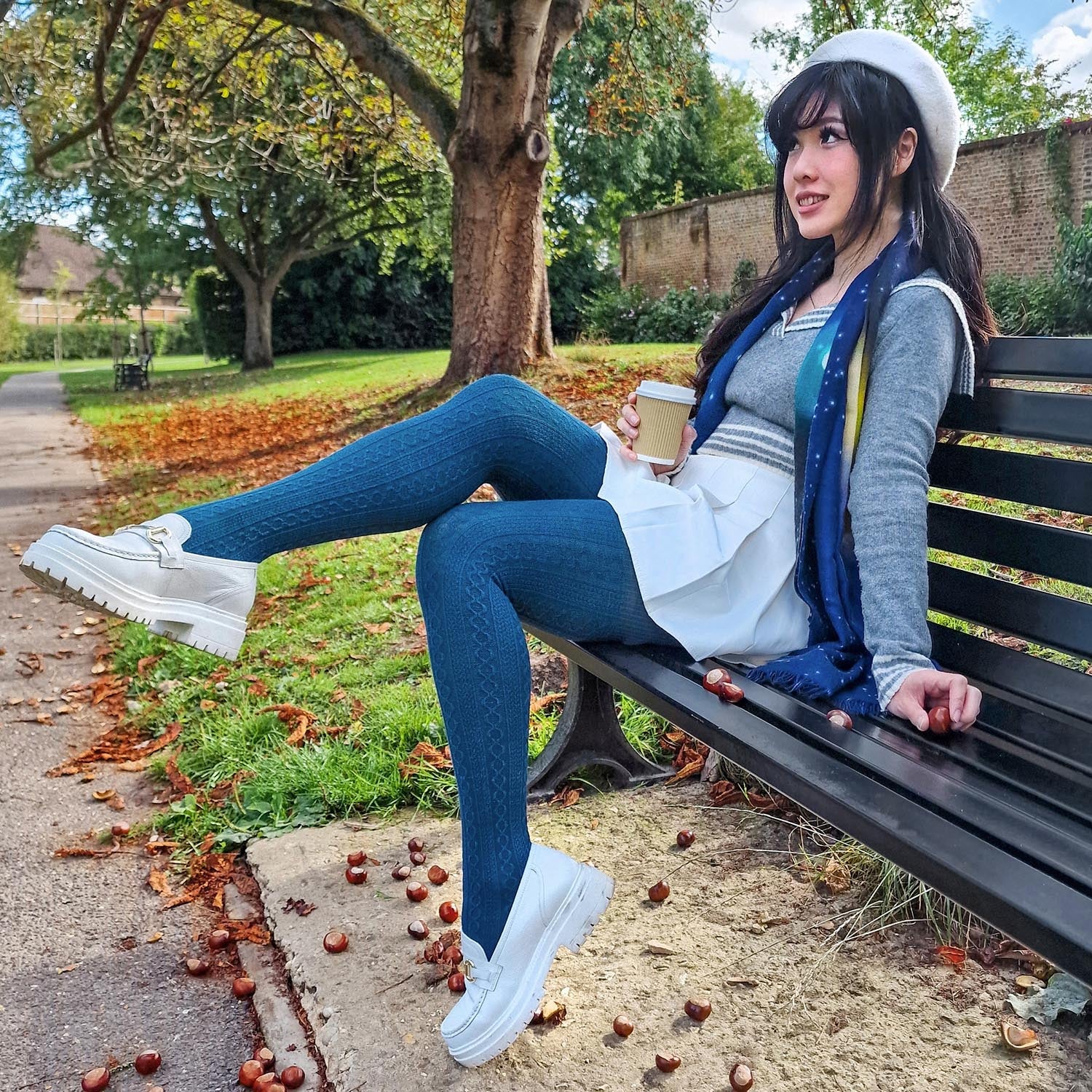 Grannies Cable Knit Wool Tights V2 - Bone China - Zenithce