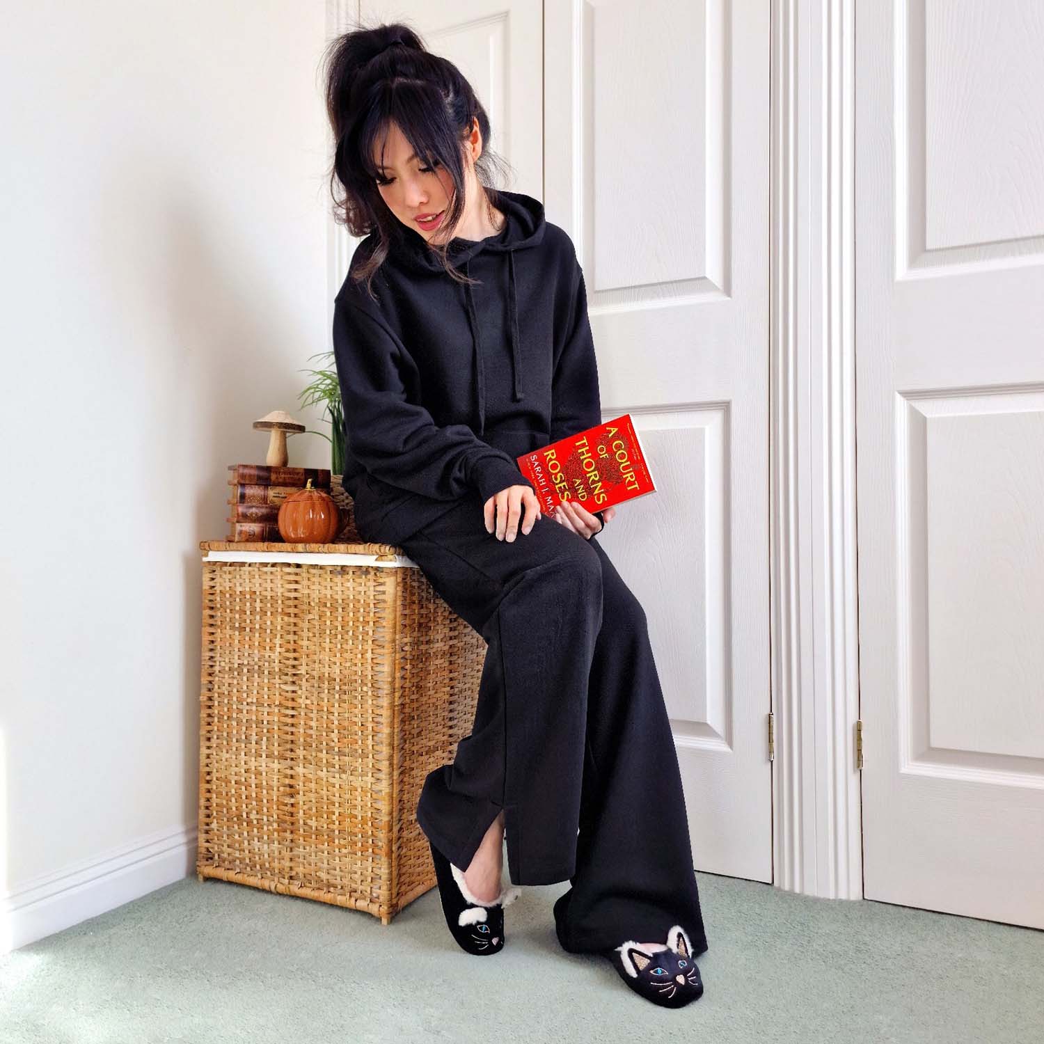 Organic Cotton Wide Leg Joggers - Black - Zenithce