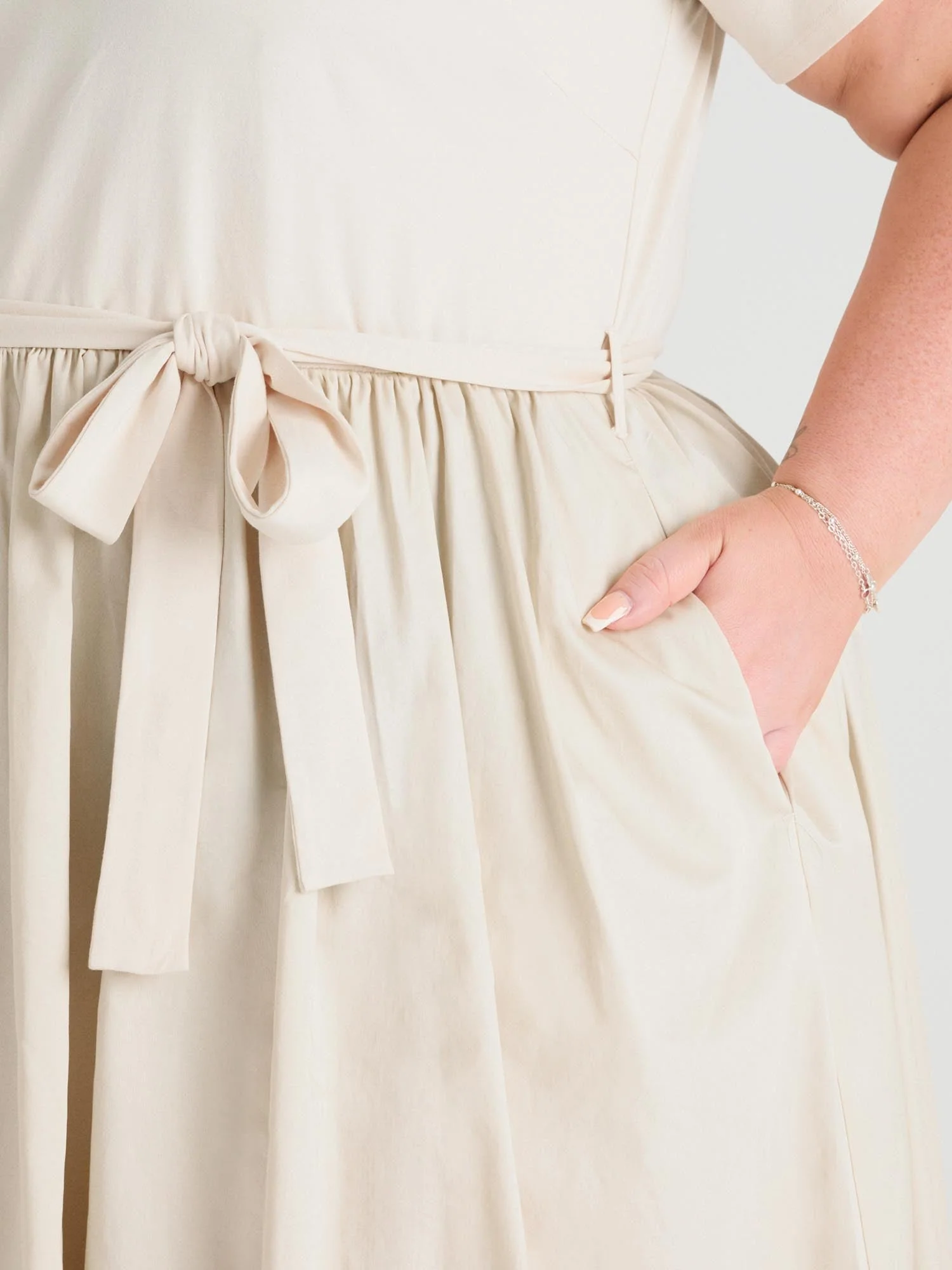 Midaxi Tee Poplin Dress - Oatmeal - Zenithce