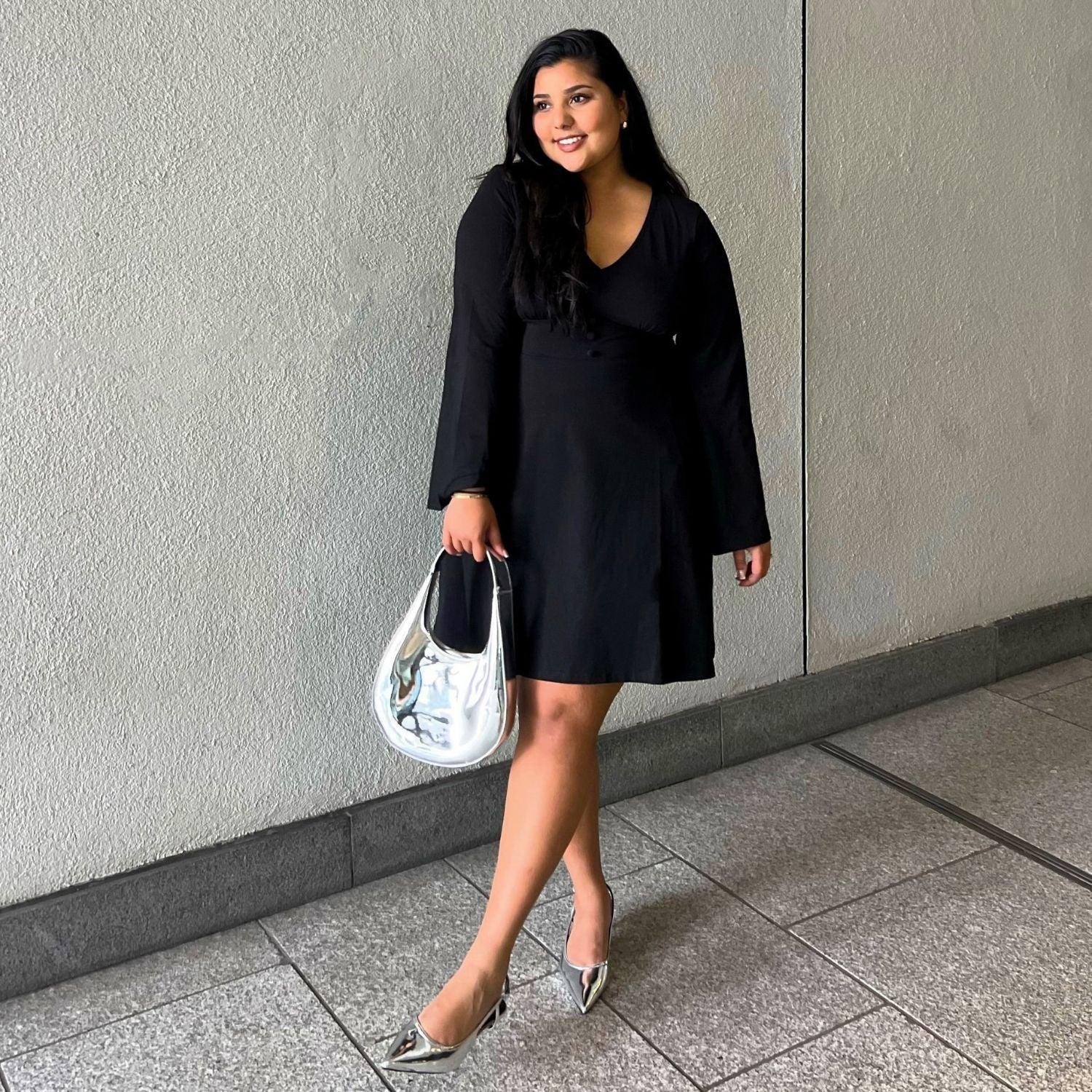 Bell Sleeve Mini Dress - Black - Zenithce