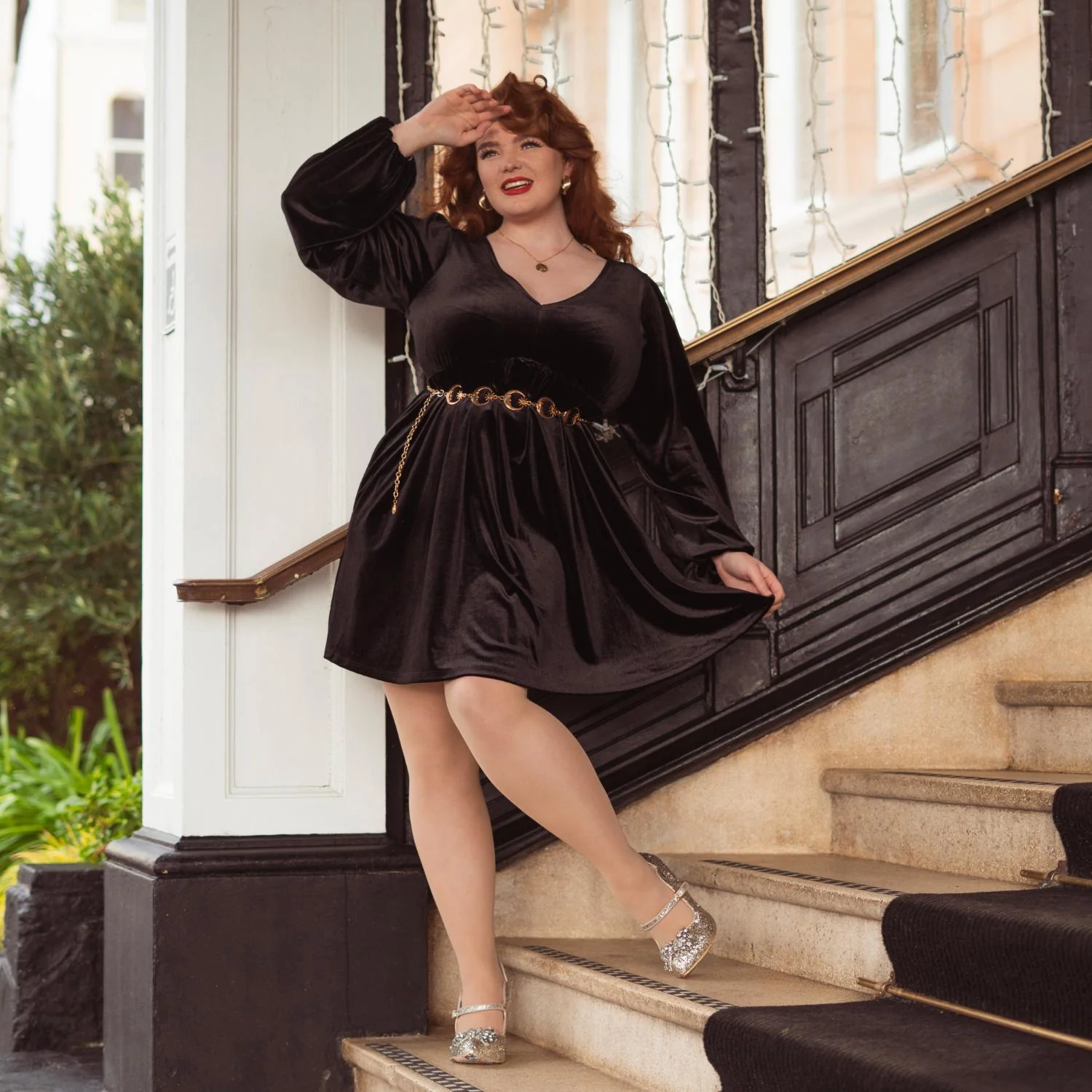 Velvet Baby Doll Dress - Black - Zenithce