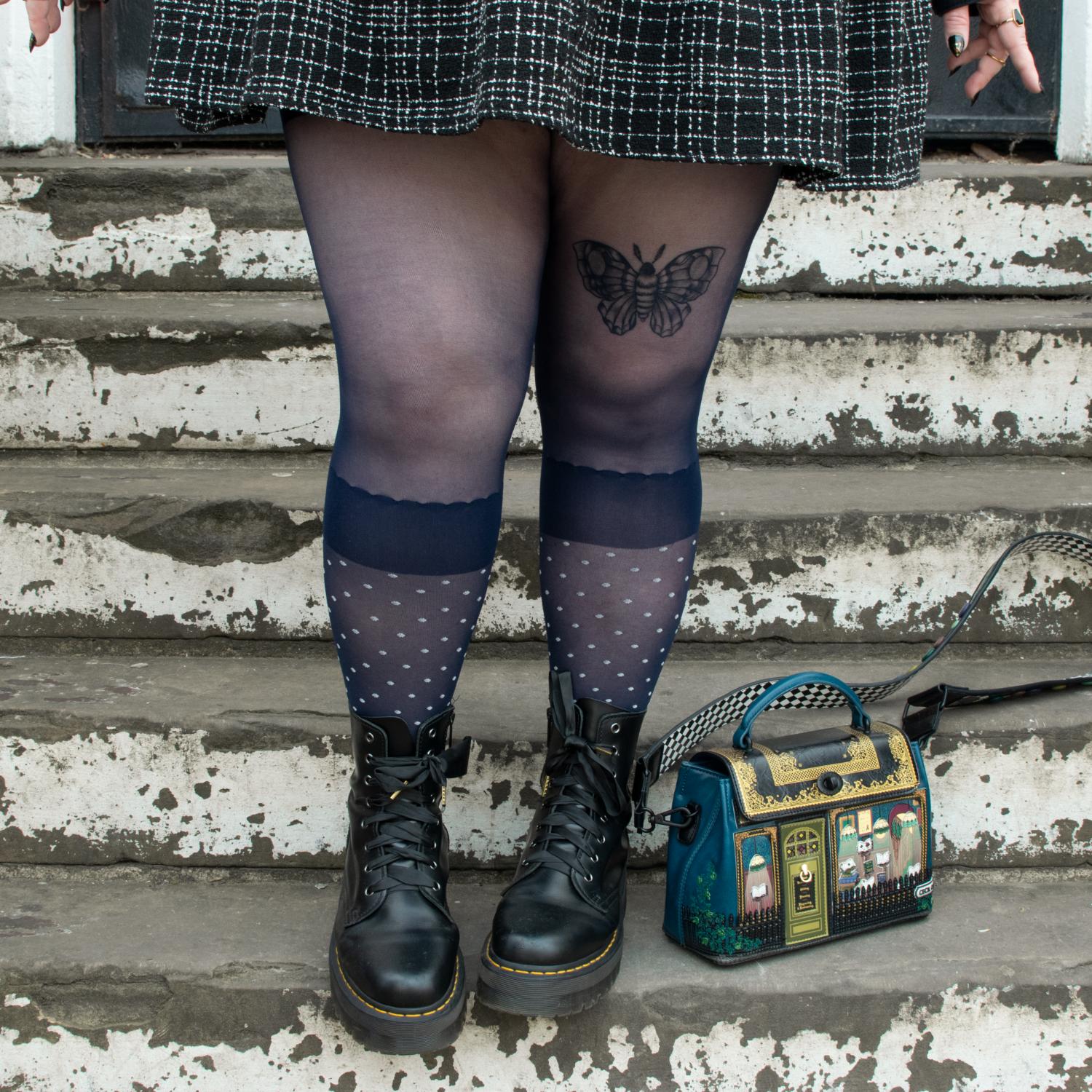 Seoul Chic Faux Sock Tights - Navy - Zenithce