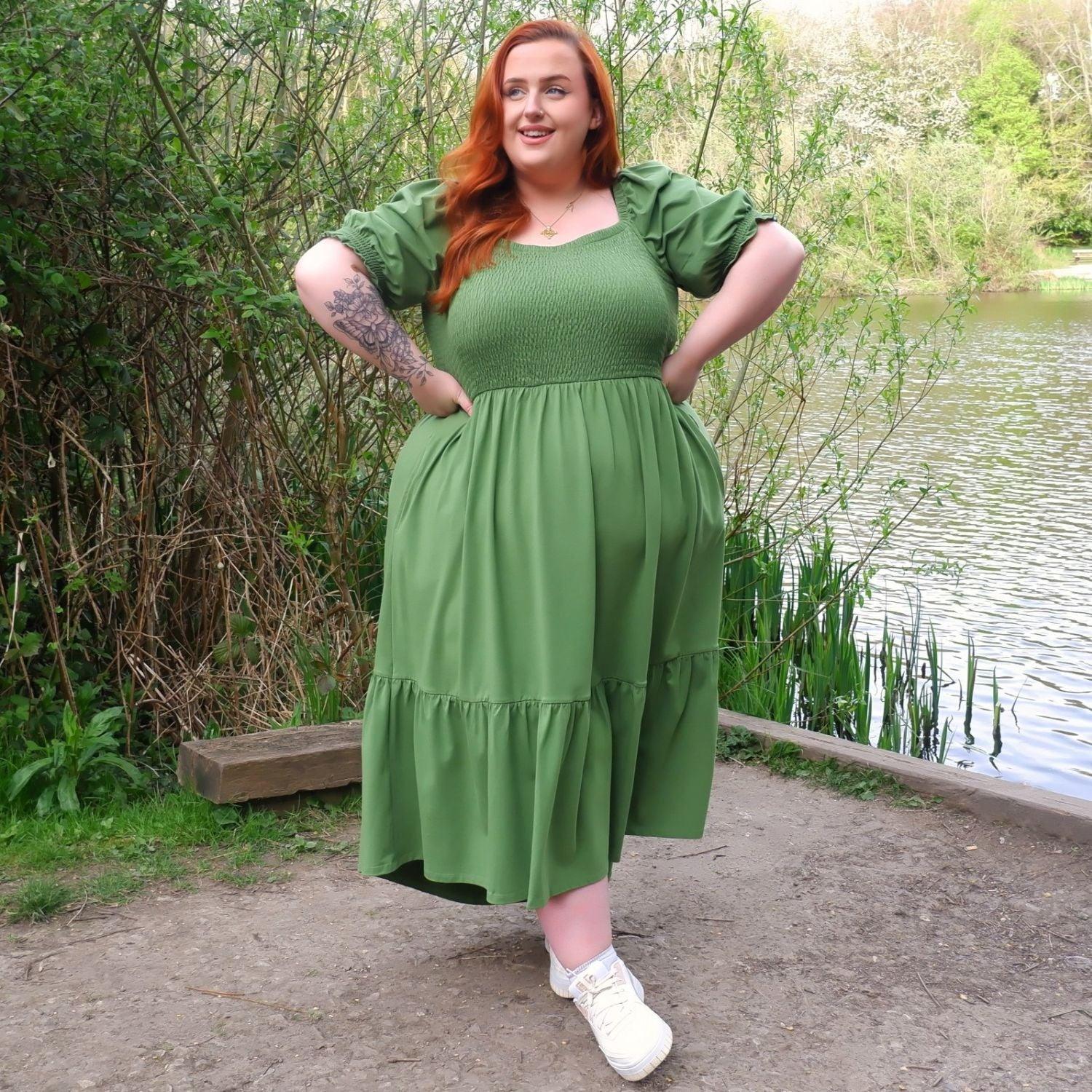 Shirred Midi Dress - Meadow - Zenithce