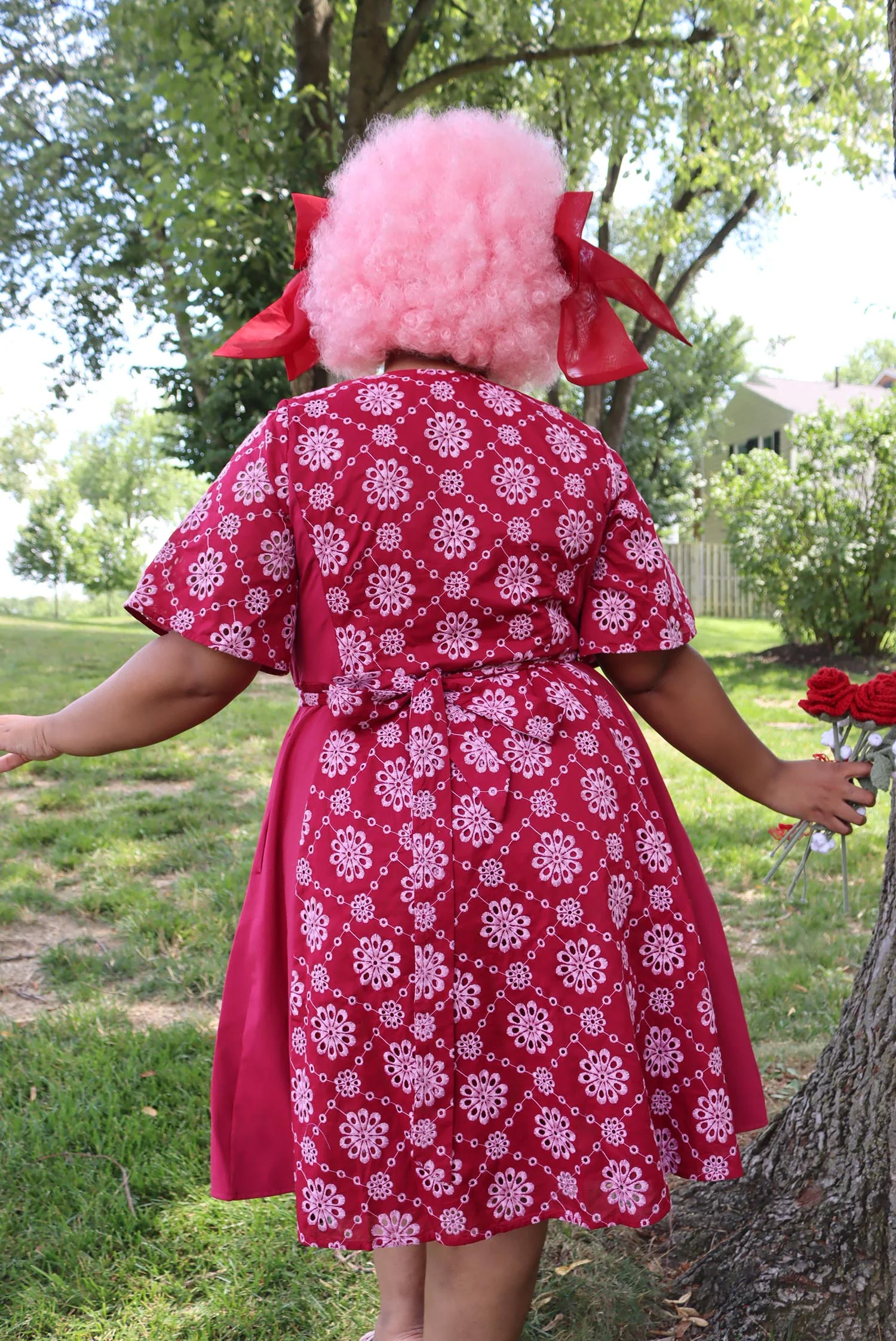 Broderie Anglaise Wrap Dress - Blood Red - Zenithce