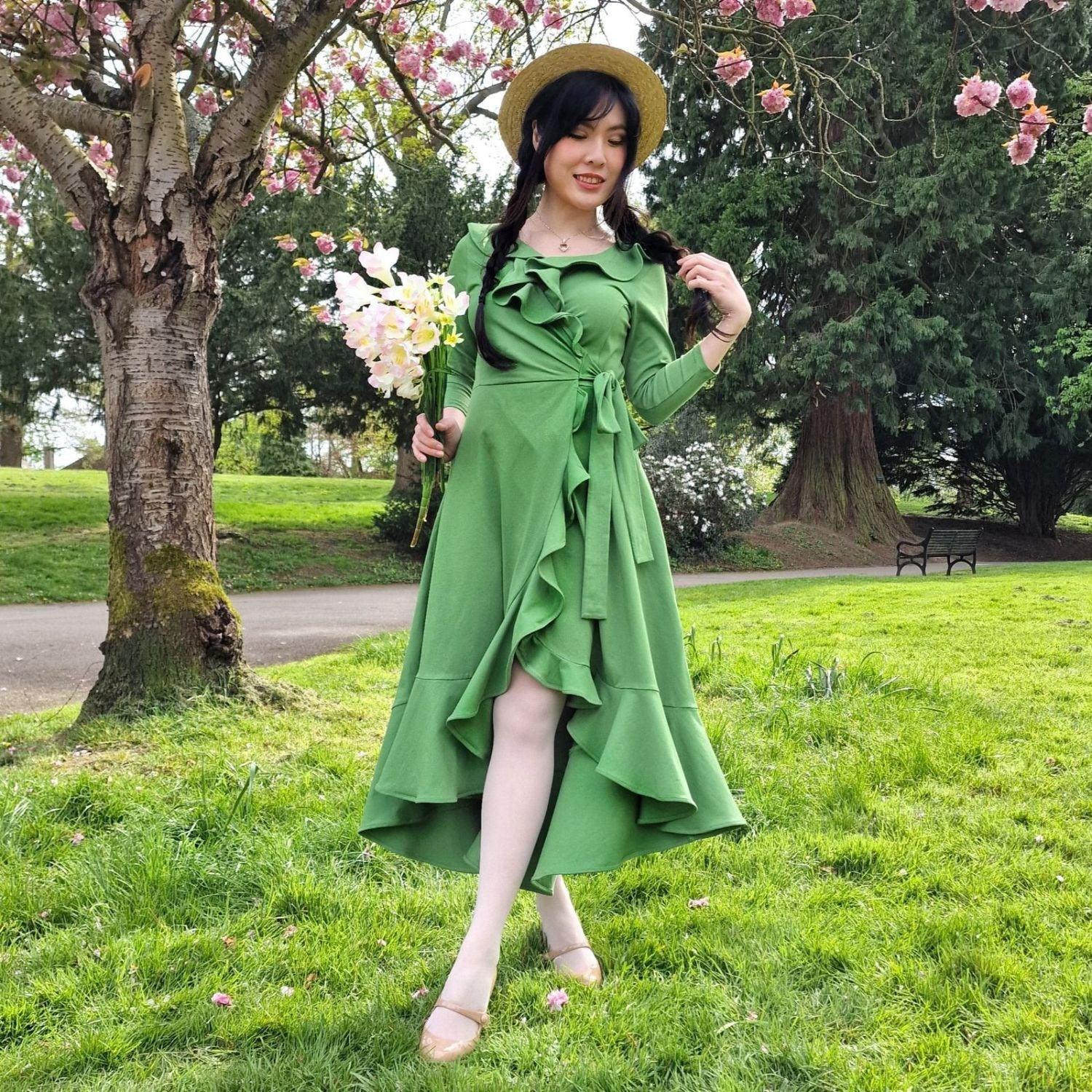 Frill Wrap Dress - Meadow - Zenithce