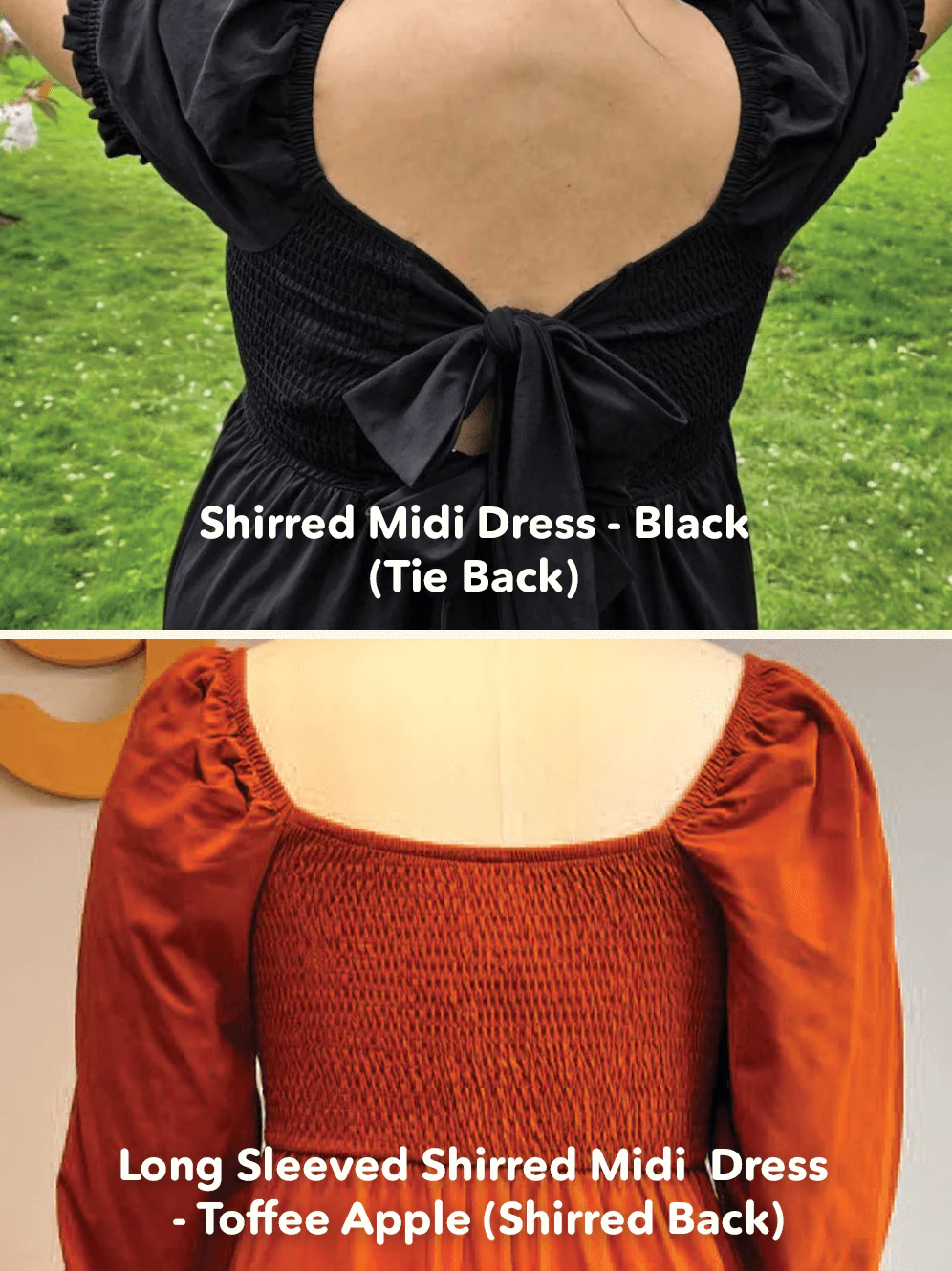 Long Sleeved Shirred Midi Dress - Toffee Apple - Zenithce