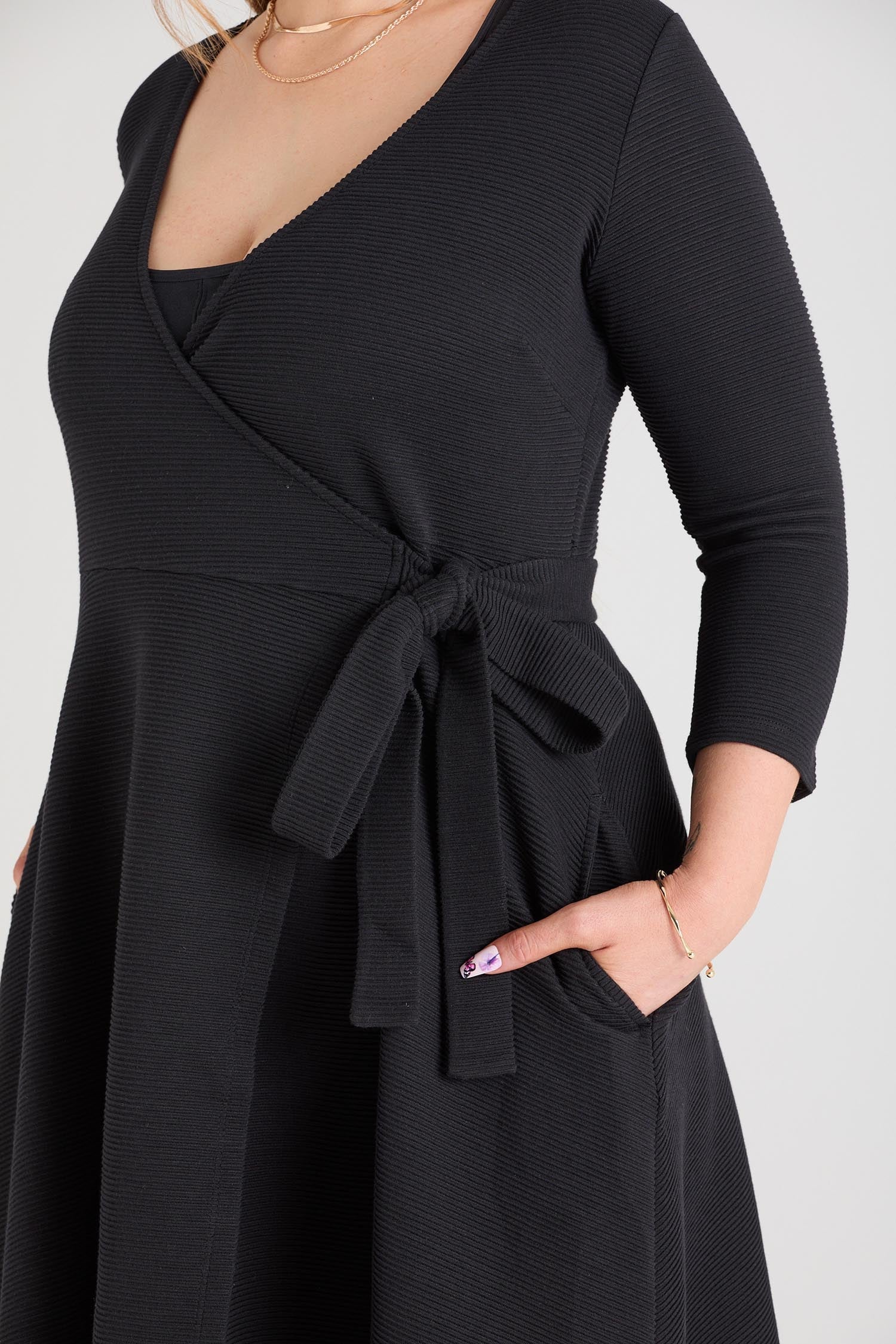 Ottoman Wrap Around Dress - Black - Zenithce