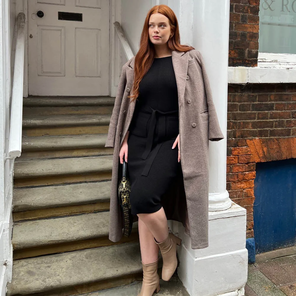 Midi Knitted Cocoon Dress - Black - Zenithce