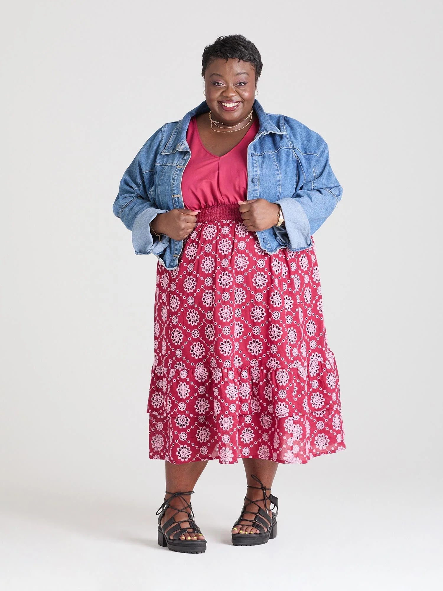 Broderie Anglaise Midi Dress - Blood Red - Zenithce