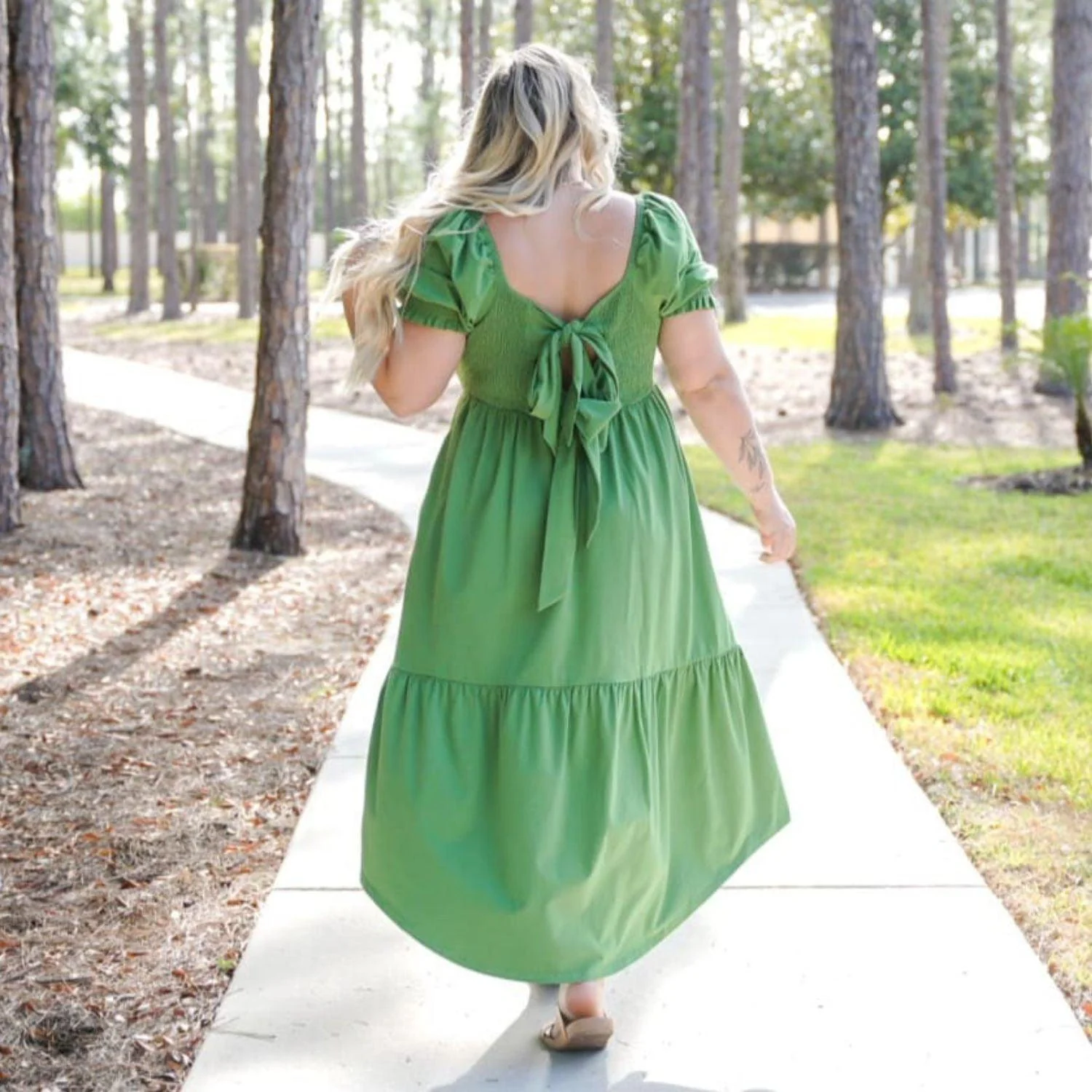 Shirred Midi Dress - Meadow - Zenithce