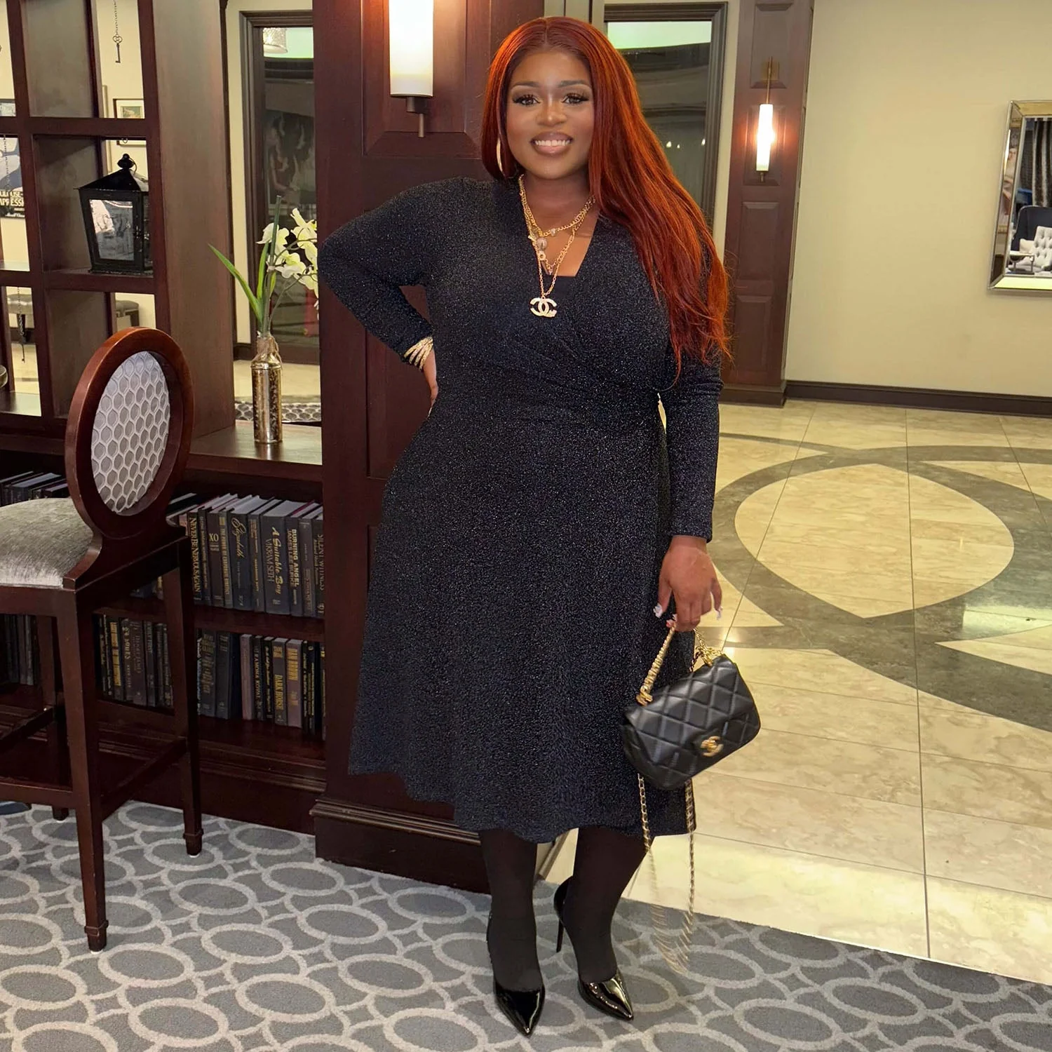 Lurex Wrap Dress - Black - Zenithce