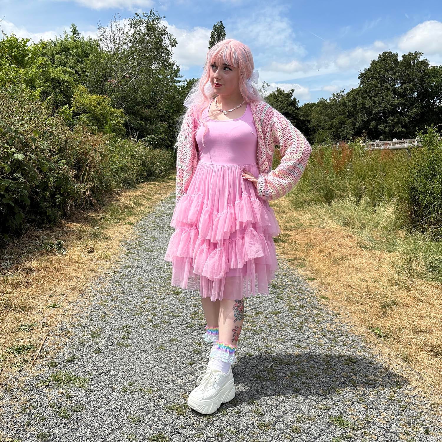 Tee Mesh Dress - Pink Frosting - Zenithce