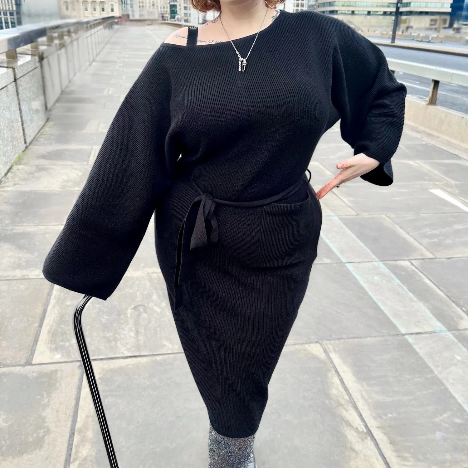 Midi Knitted Cocoon Dress - Black - Zenithce