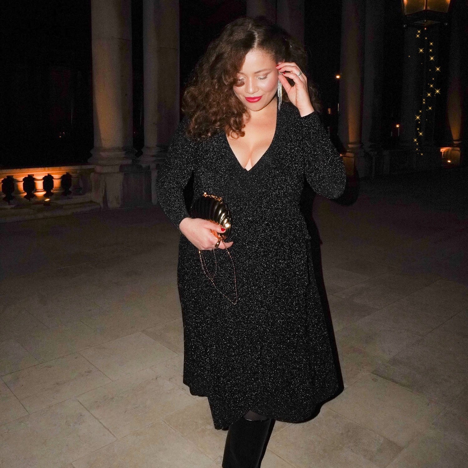 Lurex Wrap Dress - Black - Zenithce