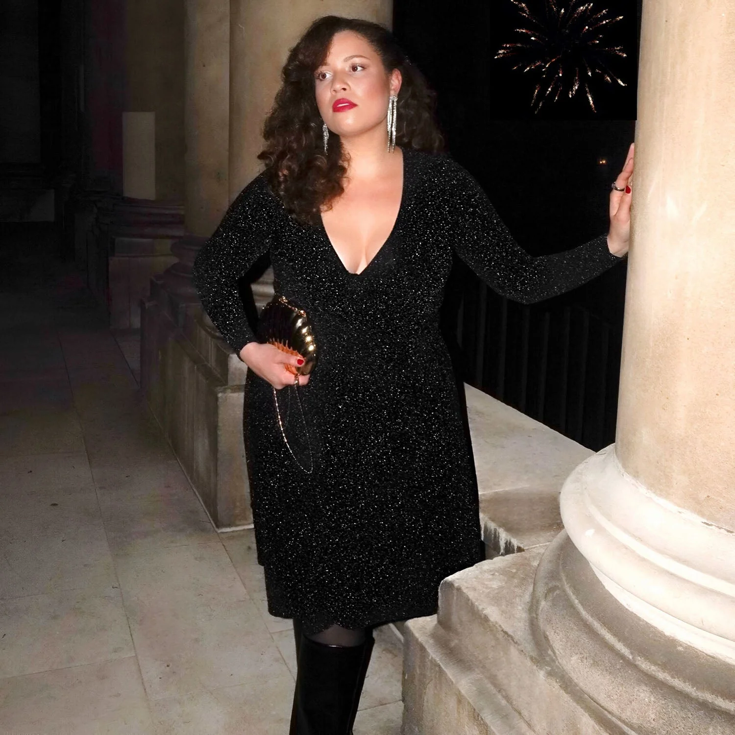 Lurex Wrap Dress - Black - Zenithce