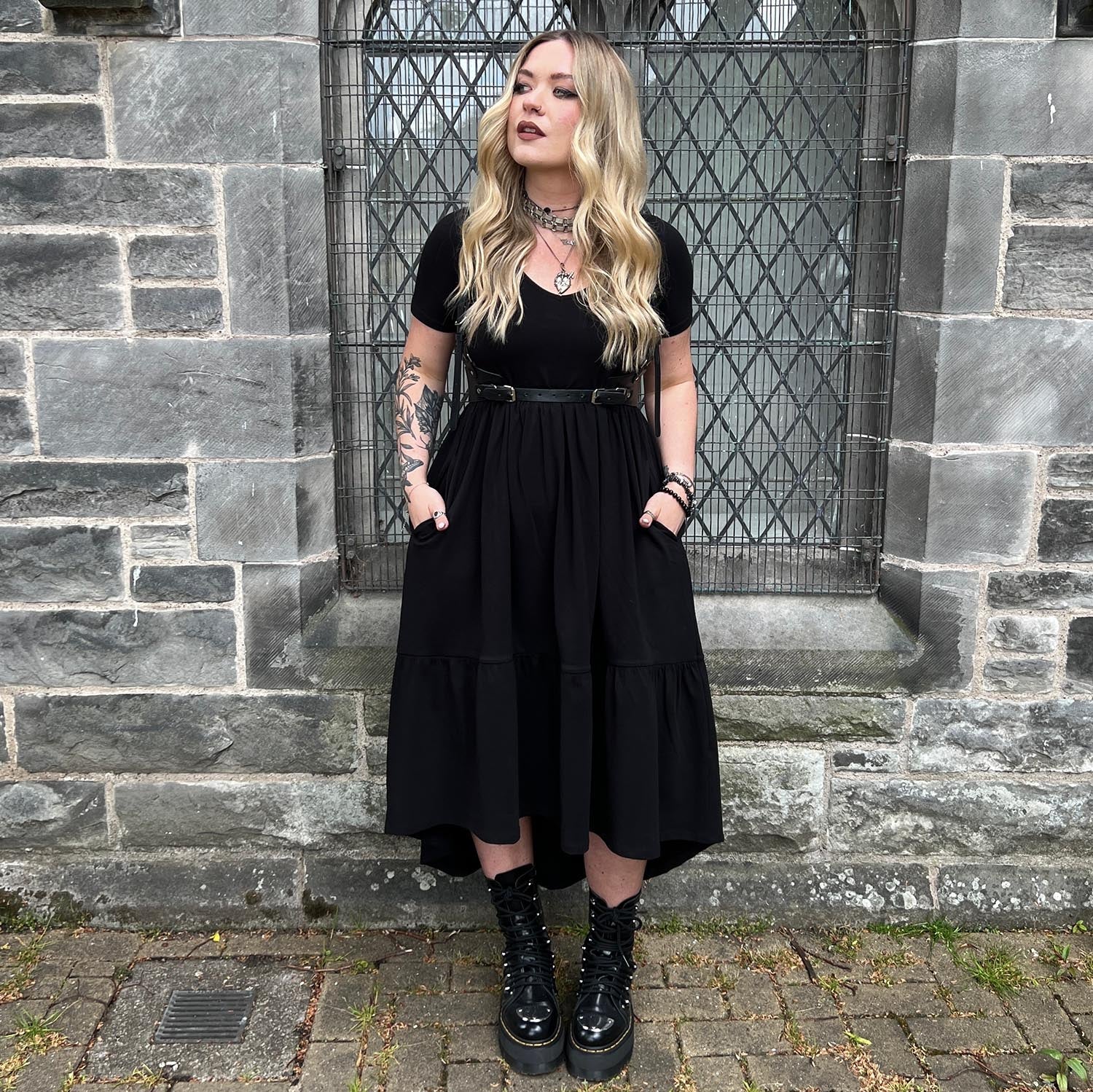 Tiered Midi Dress - Black - Zenithce