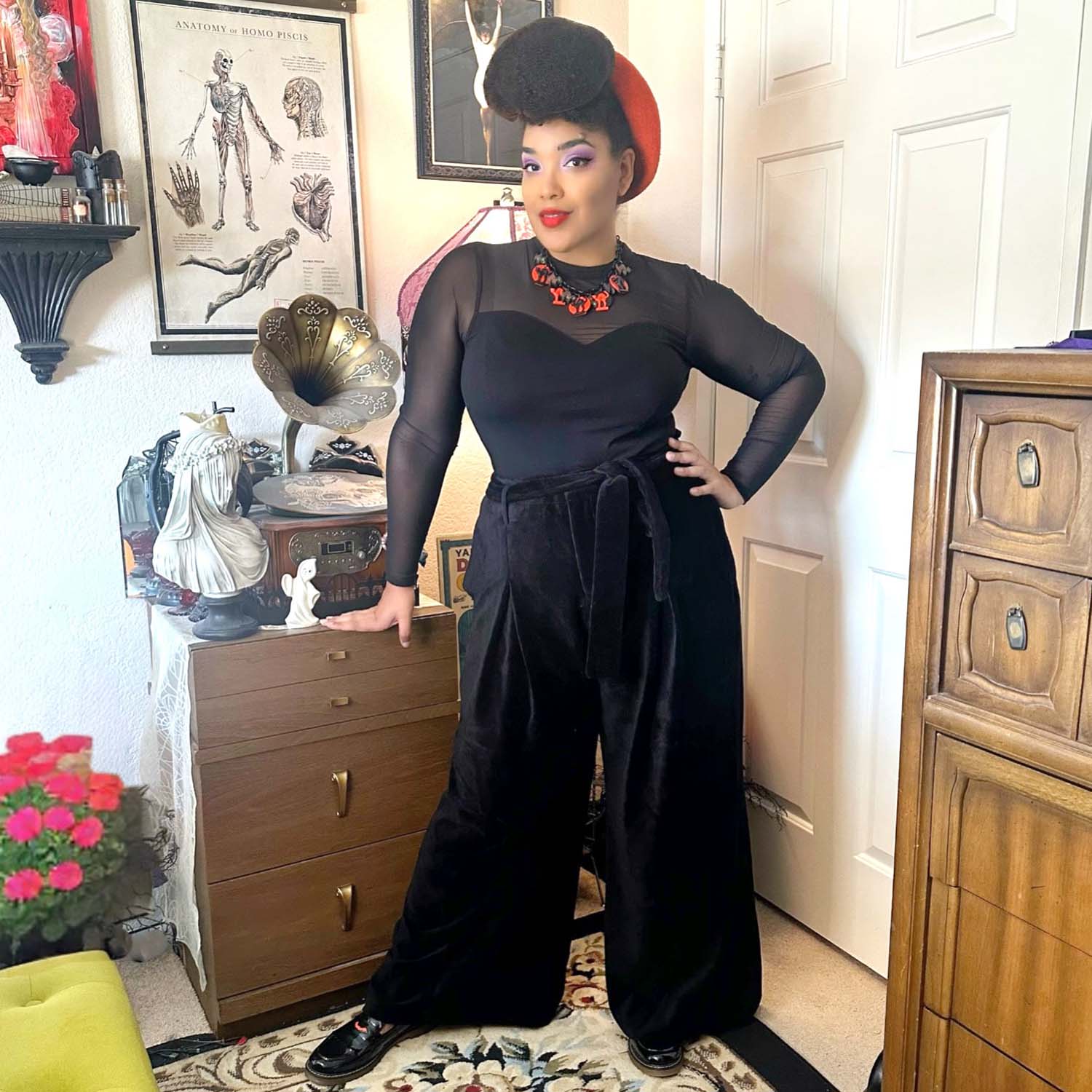 Wide Leg Cord Tailored Trousers - Black - Zenithce