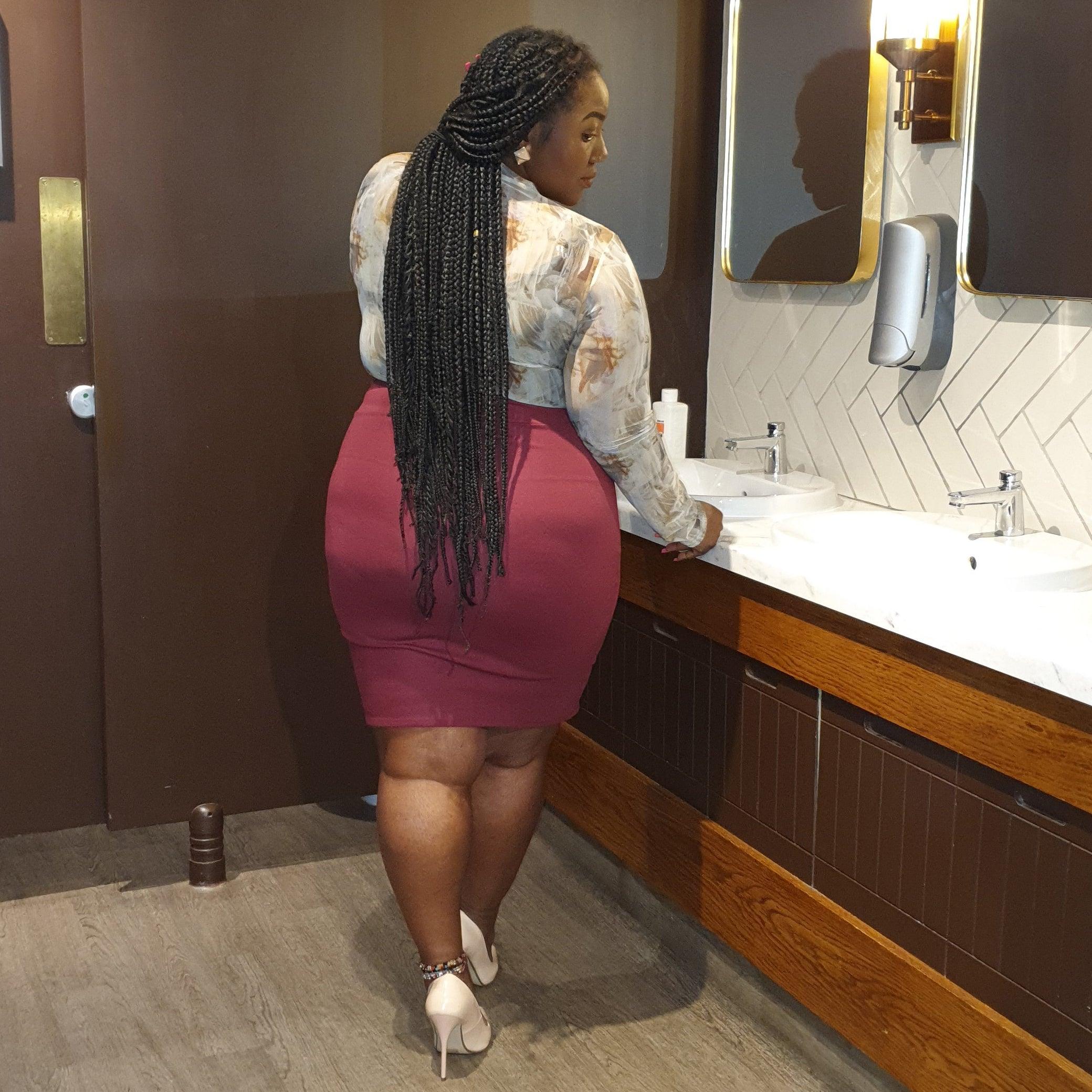 Pencil Skirt - Burgundy - Zenithce