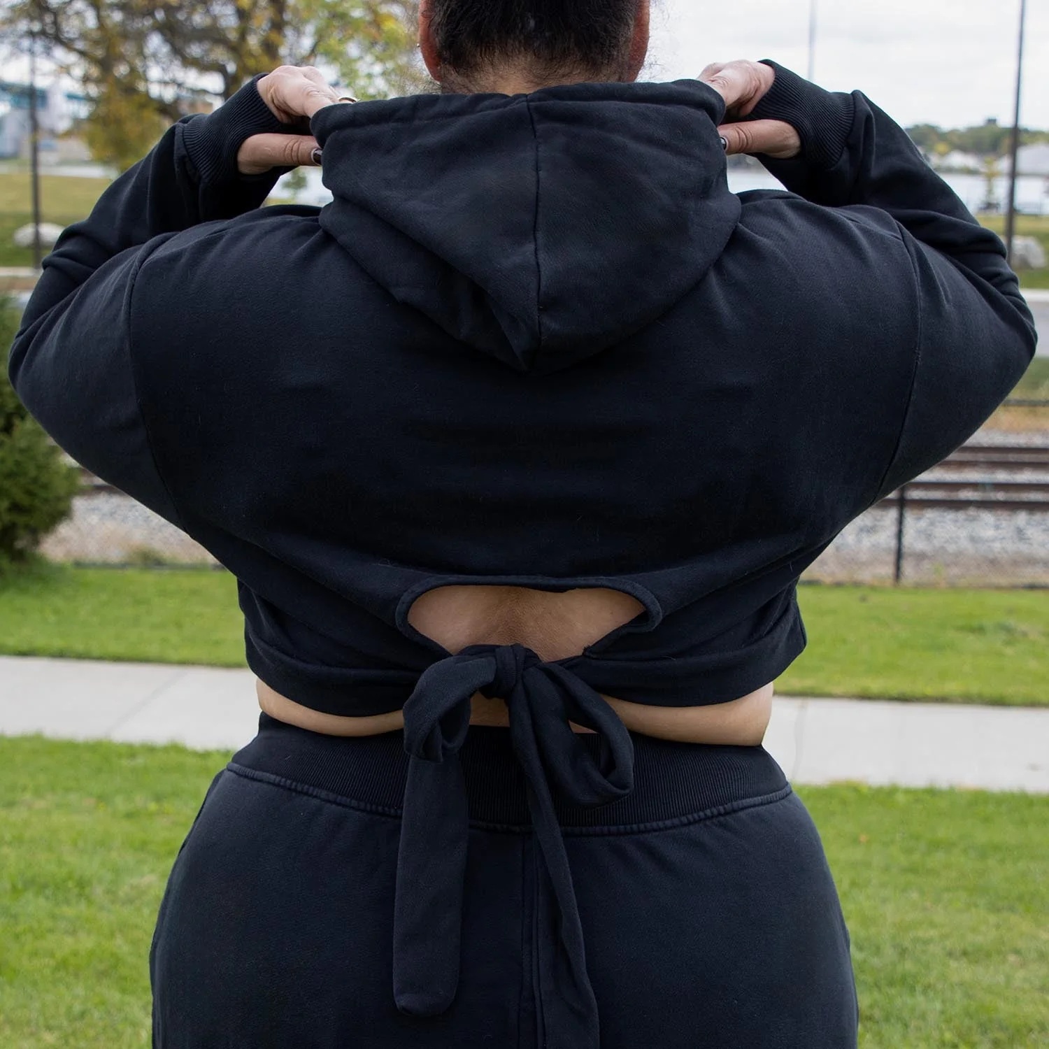 Organic Cotton Cropped Hoodie with Bow Back - Zenithce