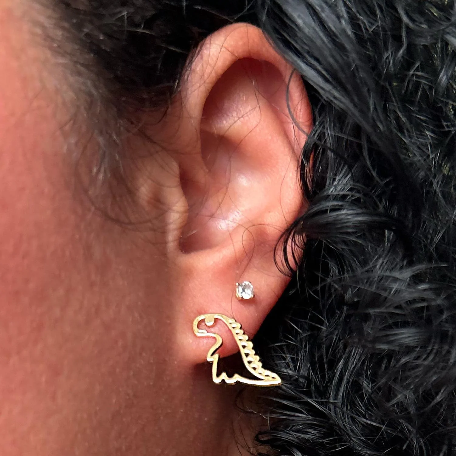 Dinosaur Stud Earrings - Gold - Zenithce