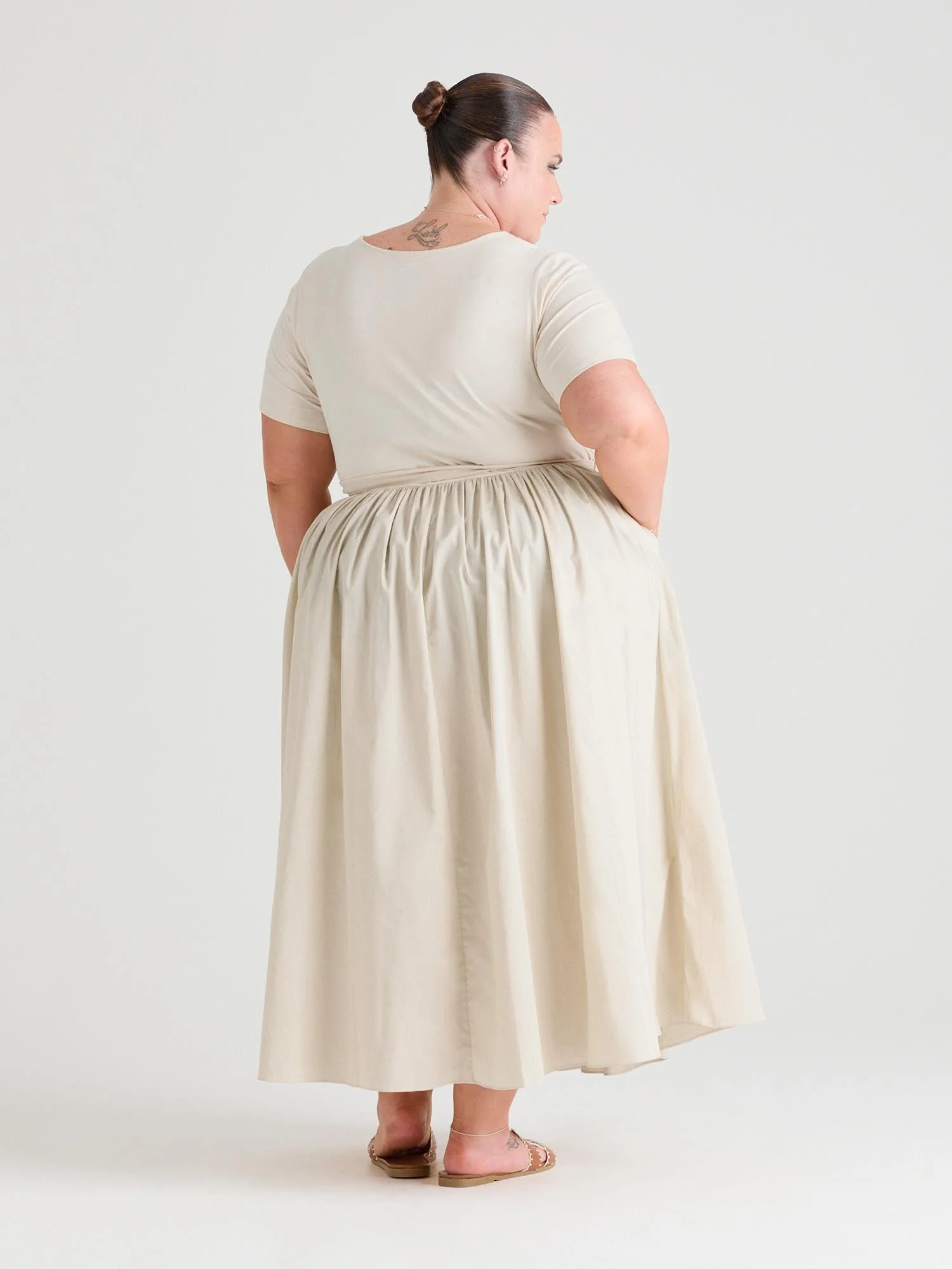 Midaxi Tee Poplin Dress - Oatmeal - Zenithce