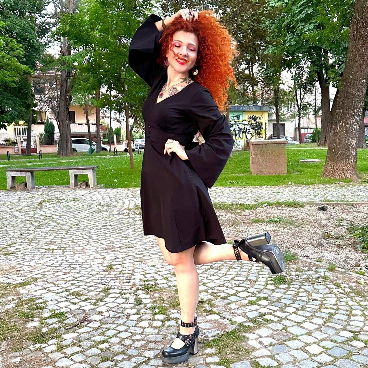 Bell Sleeve Mini Dress - Black - Zenithce