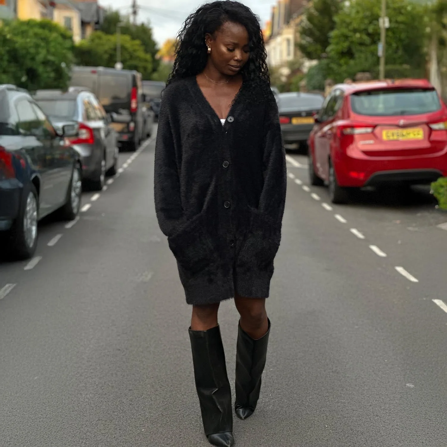 Fluffy Cardigan - Black - Zenithce