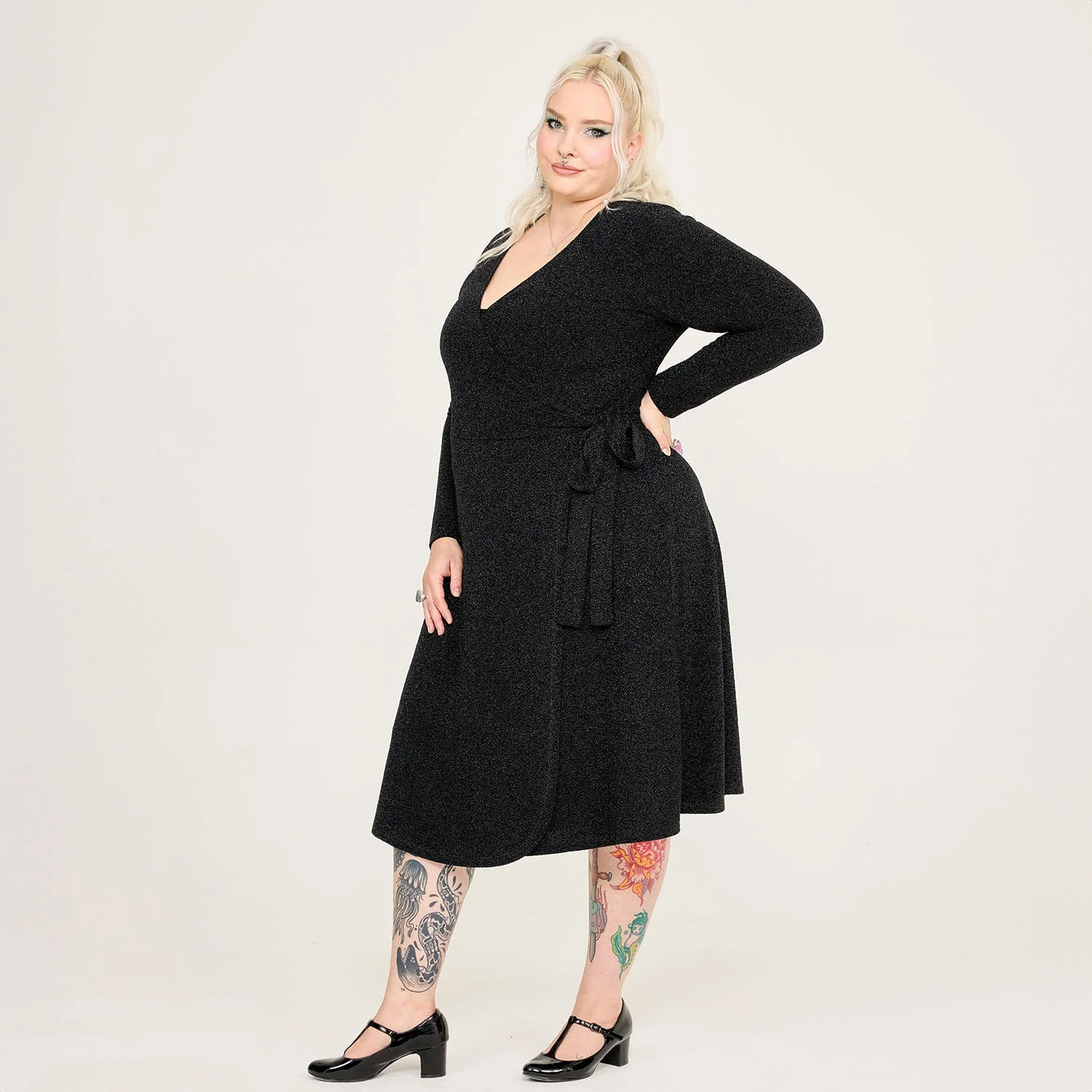 Lurex Wrap Dress - Black - Zenithce