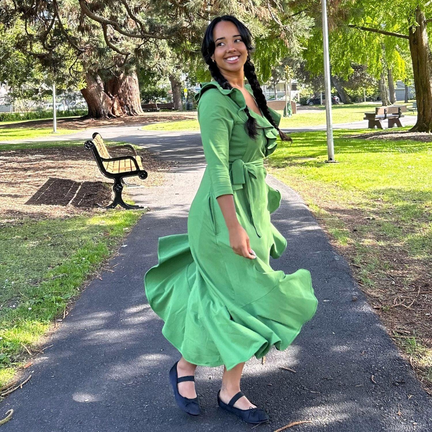 Frill Wrap Dress - Meadow - Zenithce