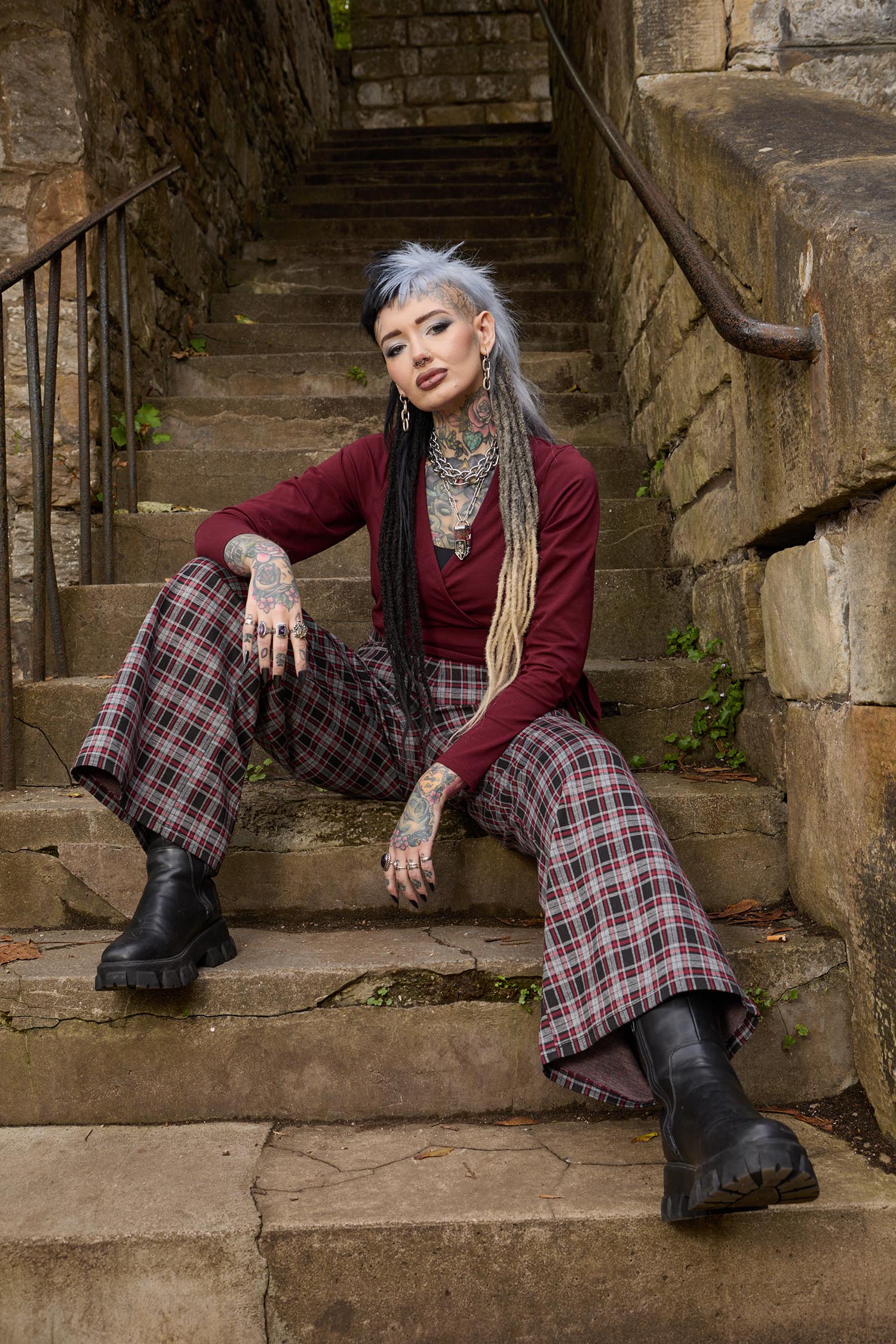 Plaid Wide-Leg Trousers - Bonnie - Zenithce