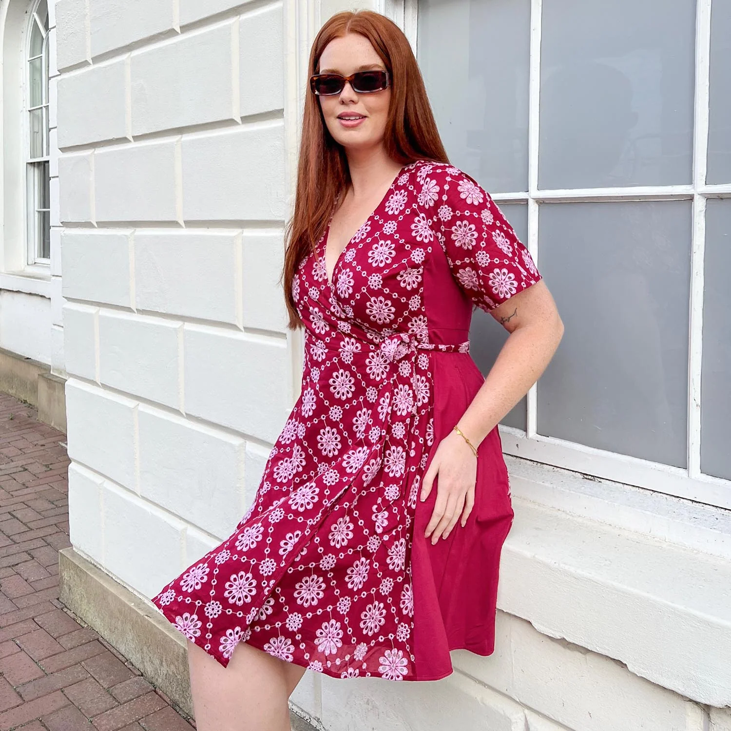 Broderie Anglaise Wrap Dress - Blood Red - Zenithce