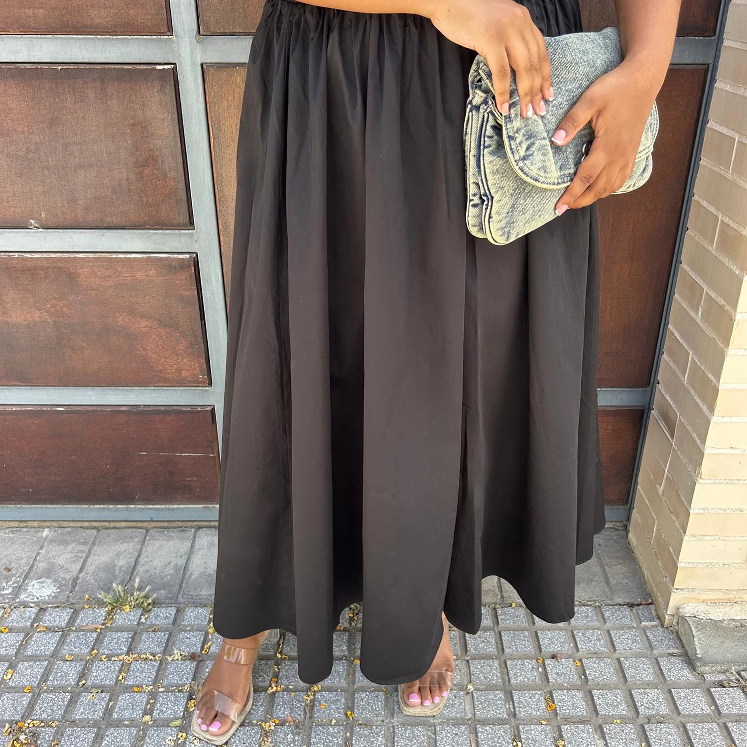 Midaxi Poplin Skirt - Black - Zenithce