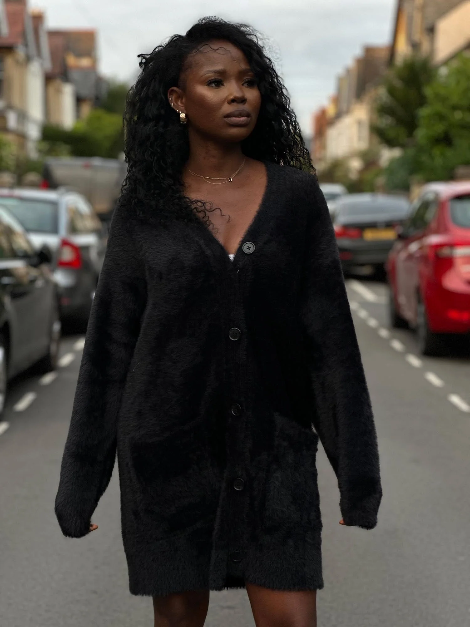 Fluffy Cardigan - Black - Zenithce