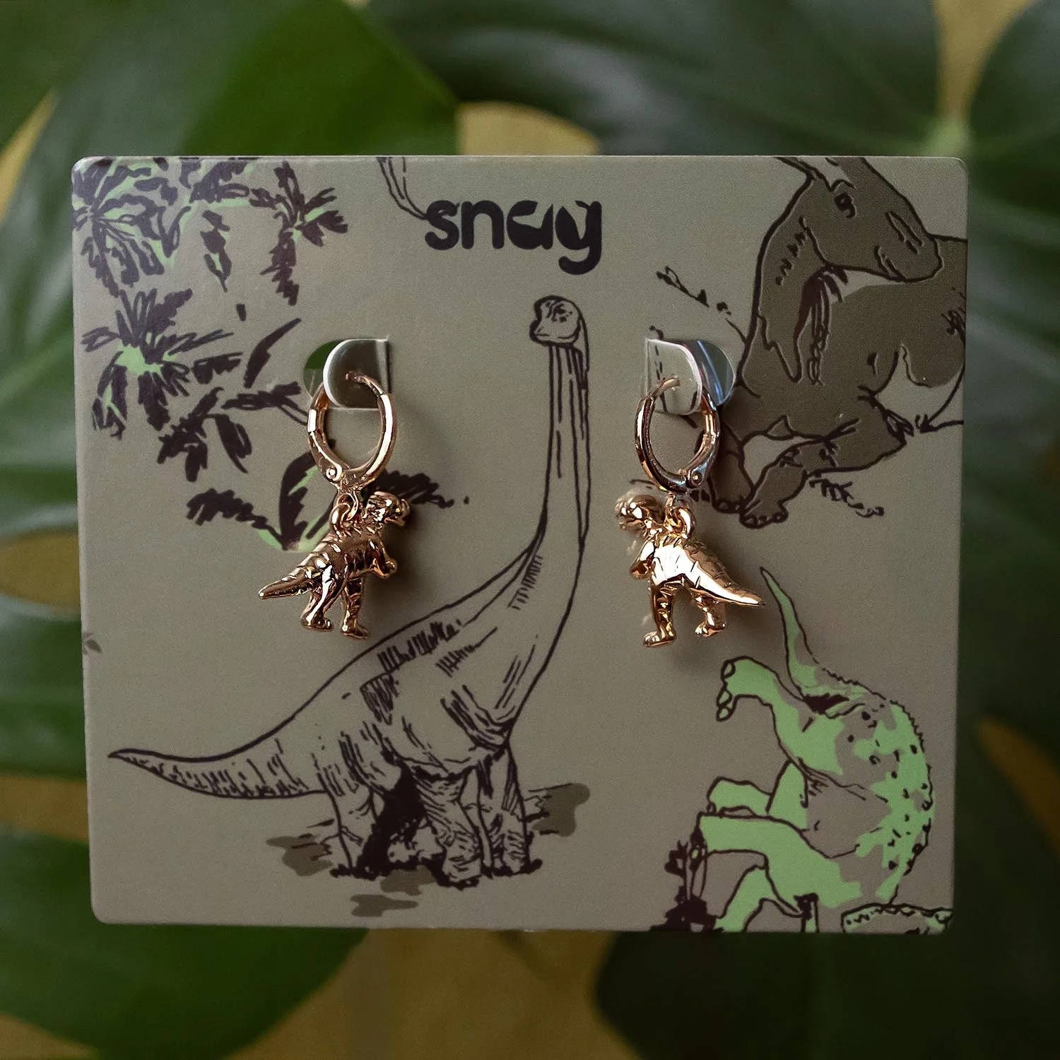 Dinosaur Hoop Earrings - Gold - Zenithce